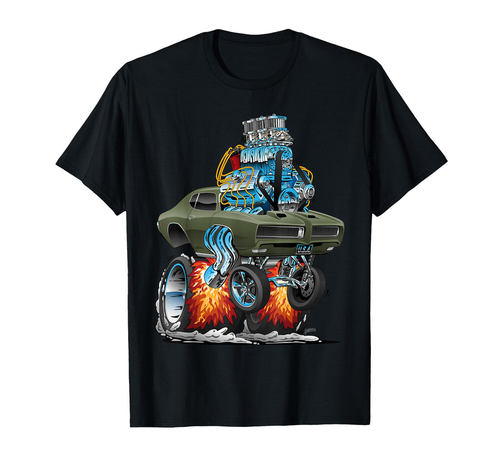 Muscle Car Hotrod Cartoon T-Shirt - Custom Art Print Men Women - T-Shirt, Sweatshirt, Hoodie