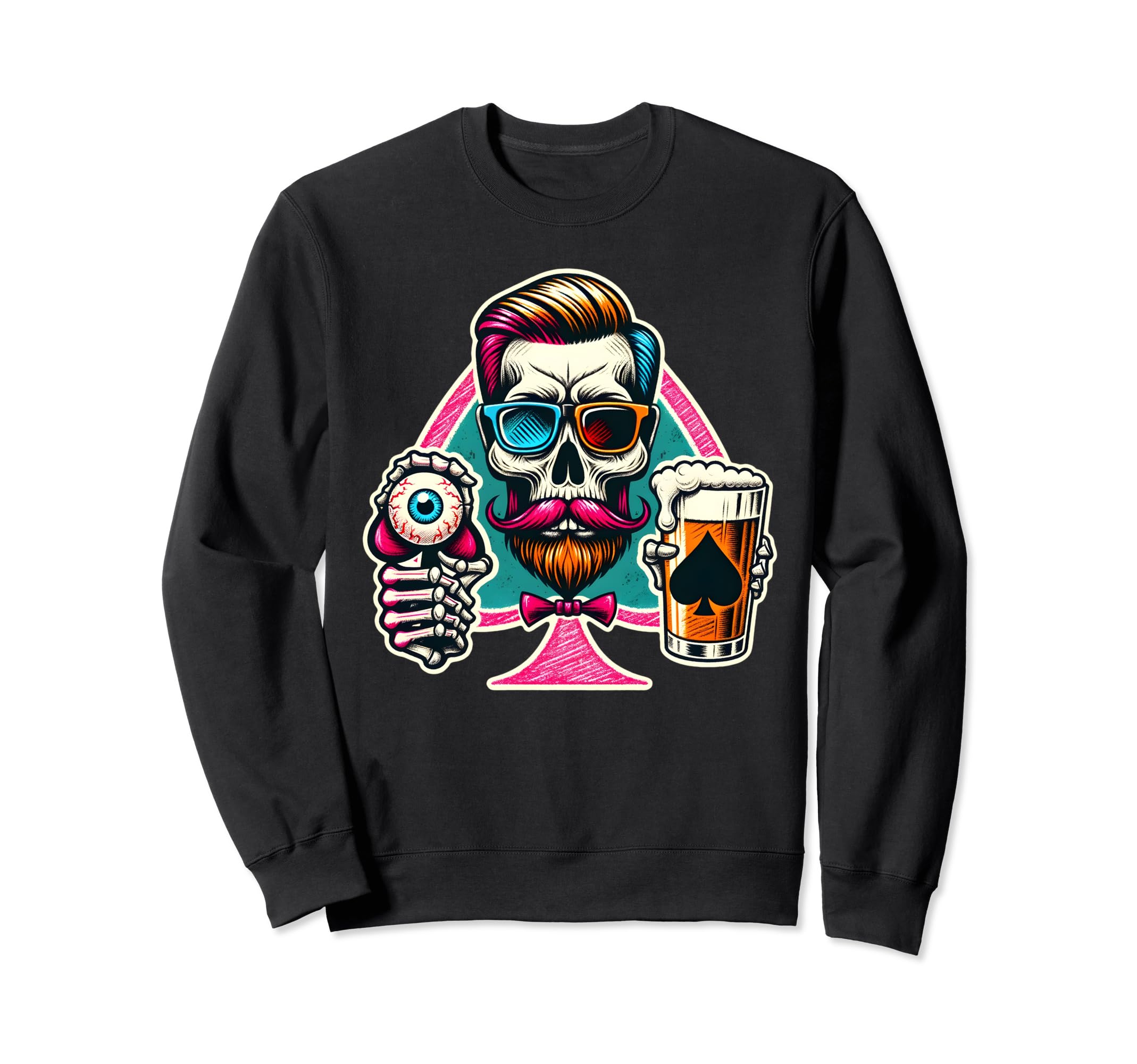 Hipster Skull Playing Card And Quirky Sweatshirt - Unique Graphic Men Women - T-Shirt, Sweatshirt, Hoodie