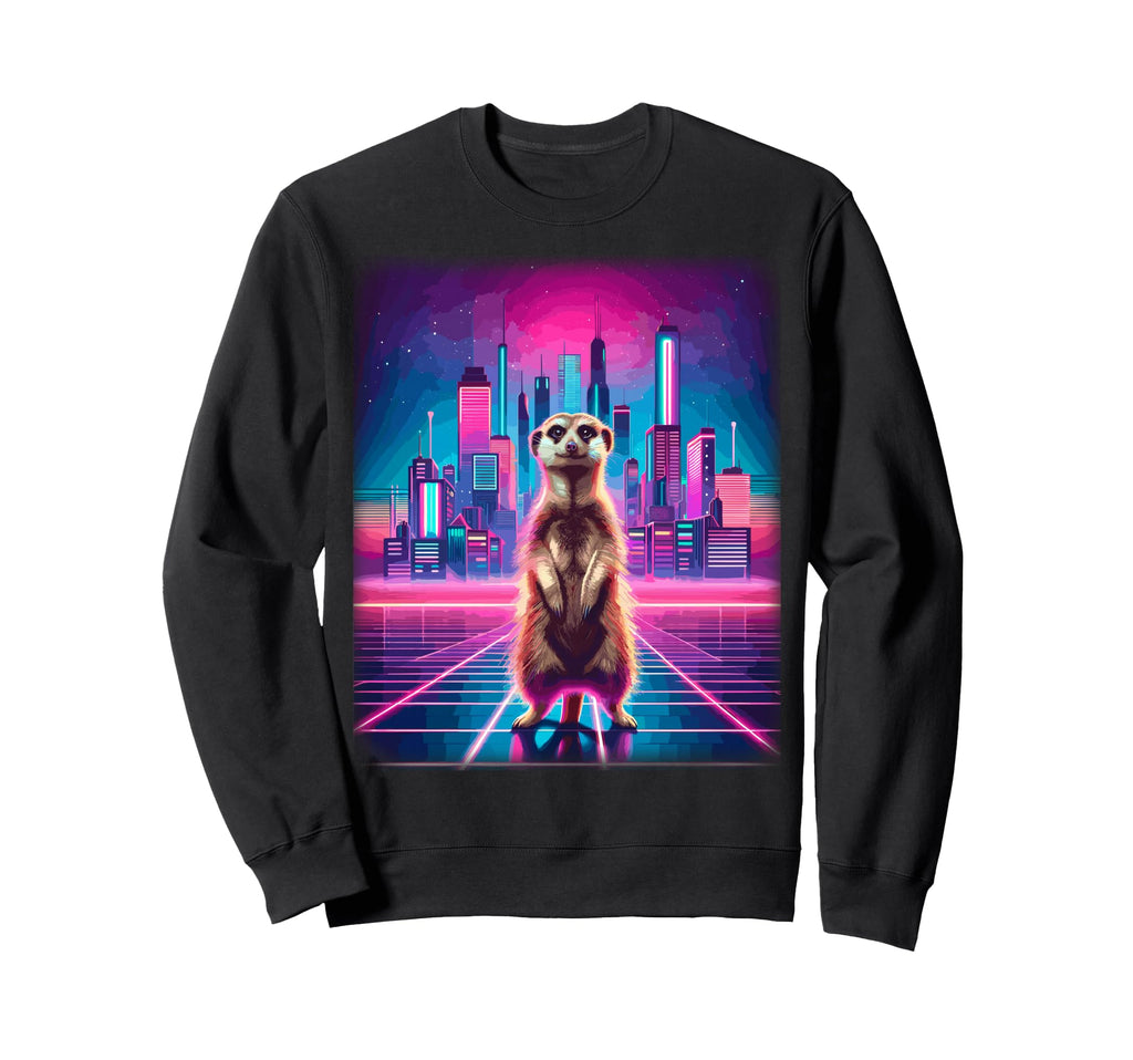 Synthwave Aesthetic Meerkat Lover Sweatshirt - Aesthetic Graphic Men Women - T-Shirt, Sweatshirt, Hoodie