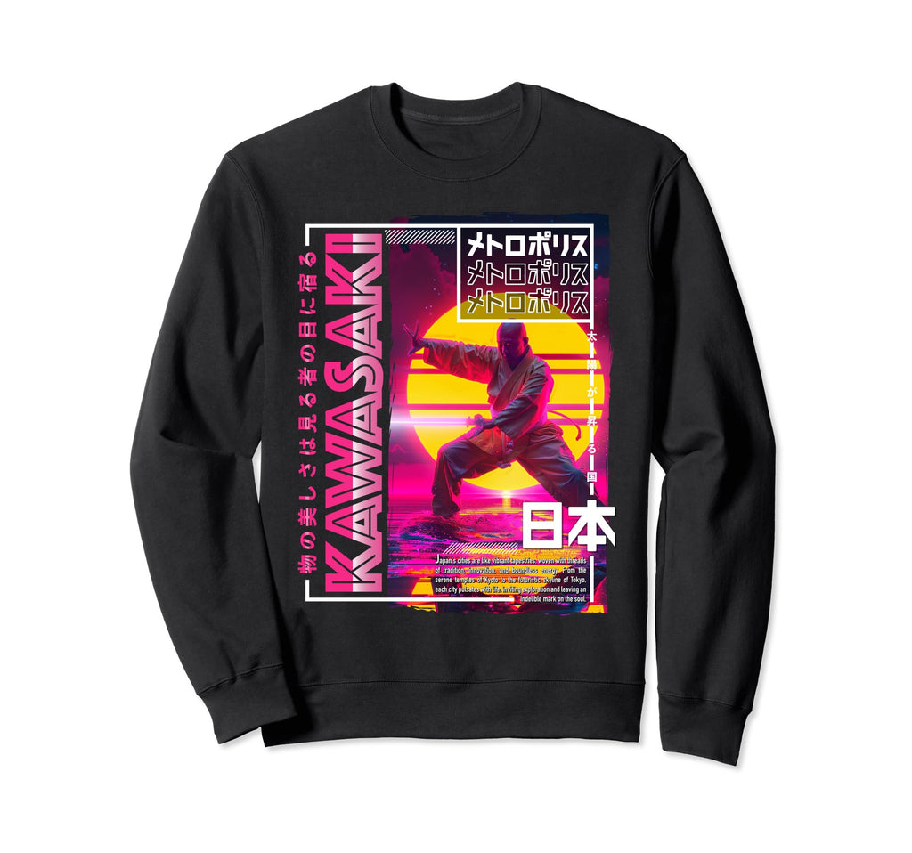 Kawasaki City 80S Synthwave Shaolin Sweatshirt - Graphic Print for Adults - T-Shirt, Sweatshirt, Hoodie