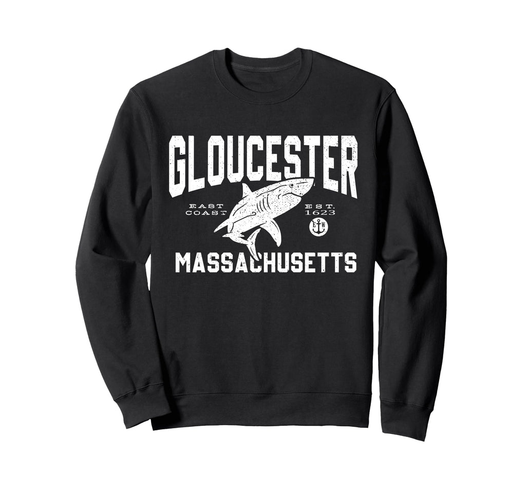 Shark Typography Gloucester Mass Sweatshirt - Graphic Print for Adults - T-Shirt, Sweatshirt, Hoodie