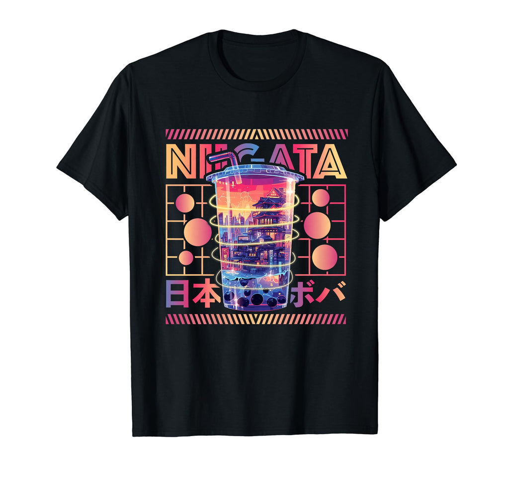 Niigata City 80S Synthwave Boba Tea T-Shirt - Trendy Graphic Men Women - T-Shirt, Sweatshirt, Hoodie
