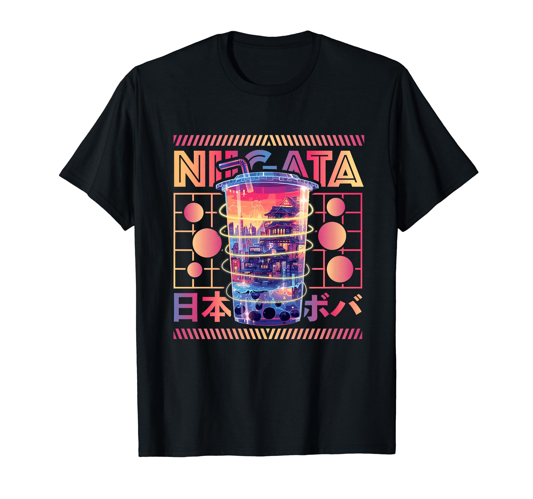 Niigata City 80S Synthwave Boba Tea T-Shirt - Trendy Graphic Men Women - T-Shirt, Sweatshirt, Hoodie
