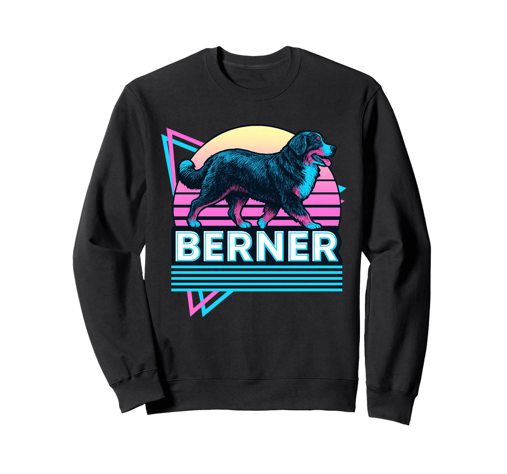 Bernese Mountain Dog Synthwave Sweatshirt - Custom Art Print Unisex - T-Shirt, Sweatshirt, Hoodie