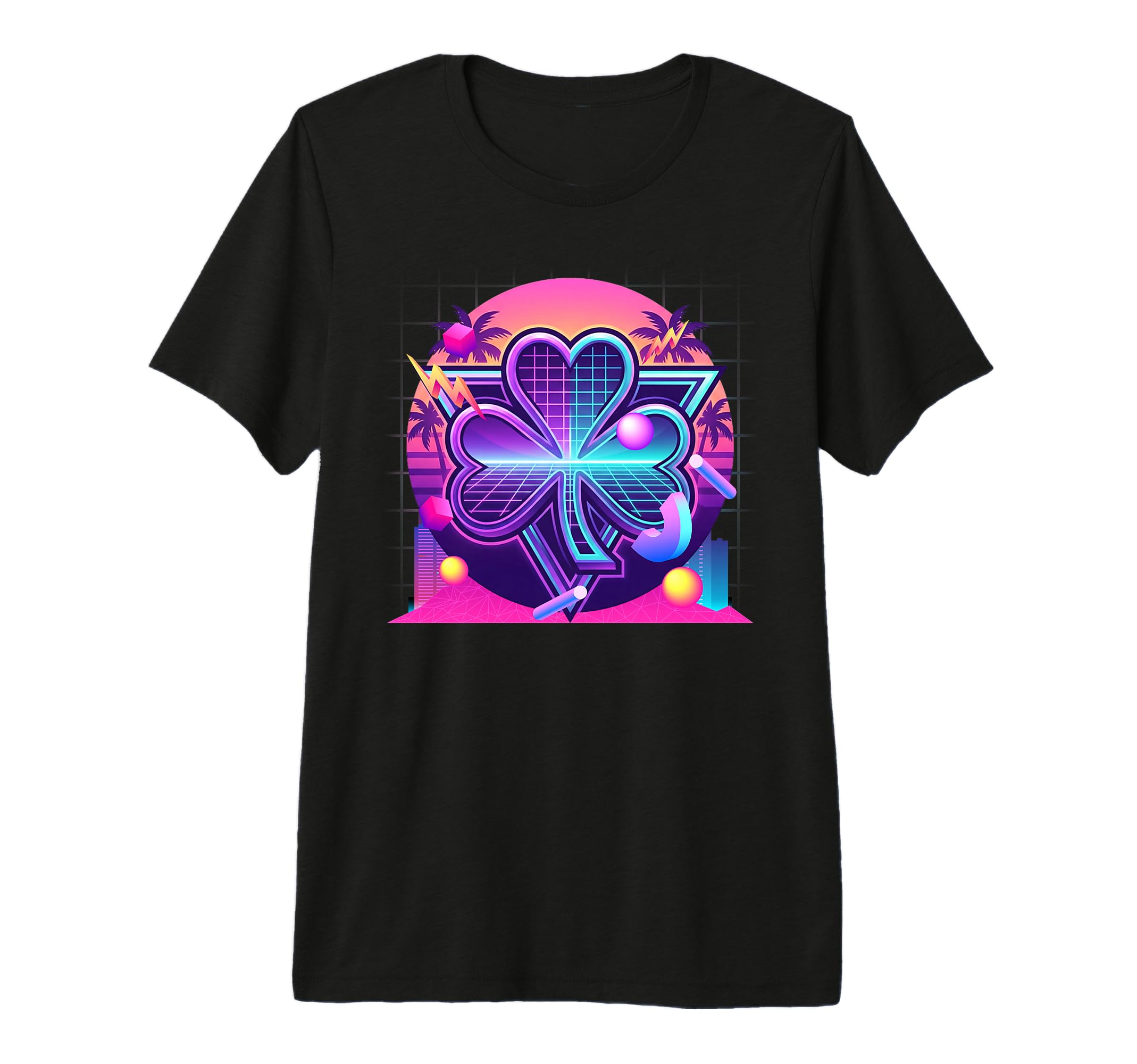 Synthwave Four Leaf Clover 80S Aesthetic T-Shirt - Graphic Print Unisex - T-Shirt, Sweatshirt, Hoodie
