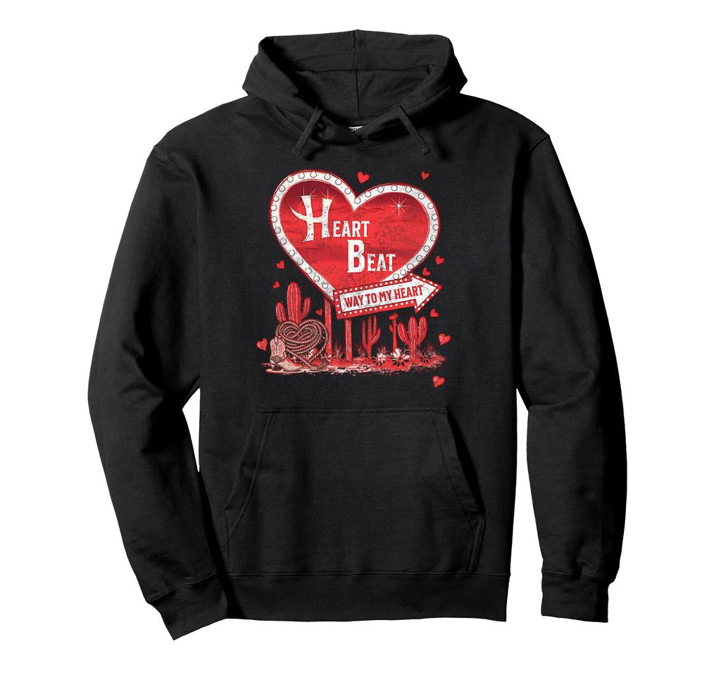 Western Valentine Heartbeat Sign Hoodie - Graphic Print Unisex - T-Shirt, Sweatshirt, Hoodie