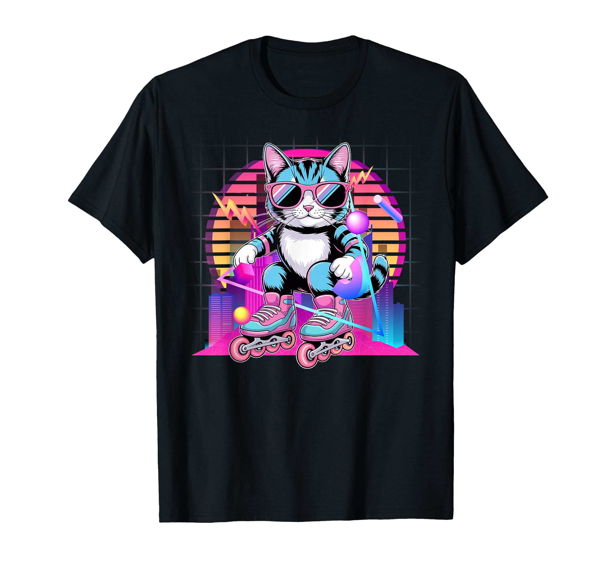 Cat Roller Skater 80S 90S Synthwave T-Shirt - Novelty Apparel Men Women - T-Shirt, Sweatshirt, Hoodie