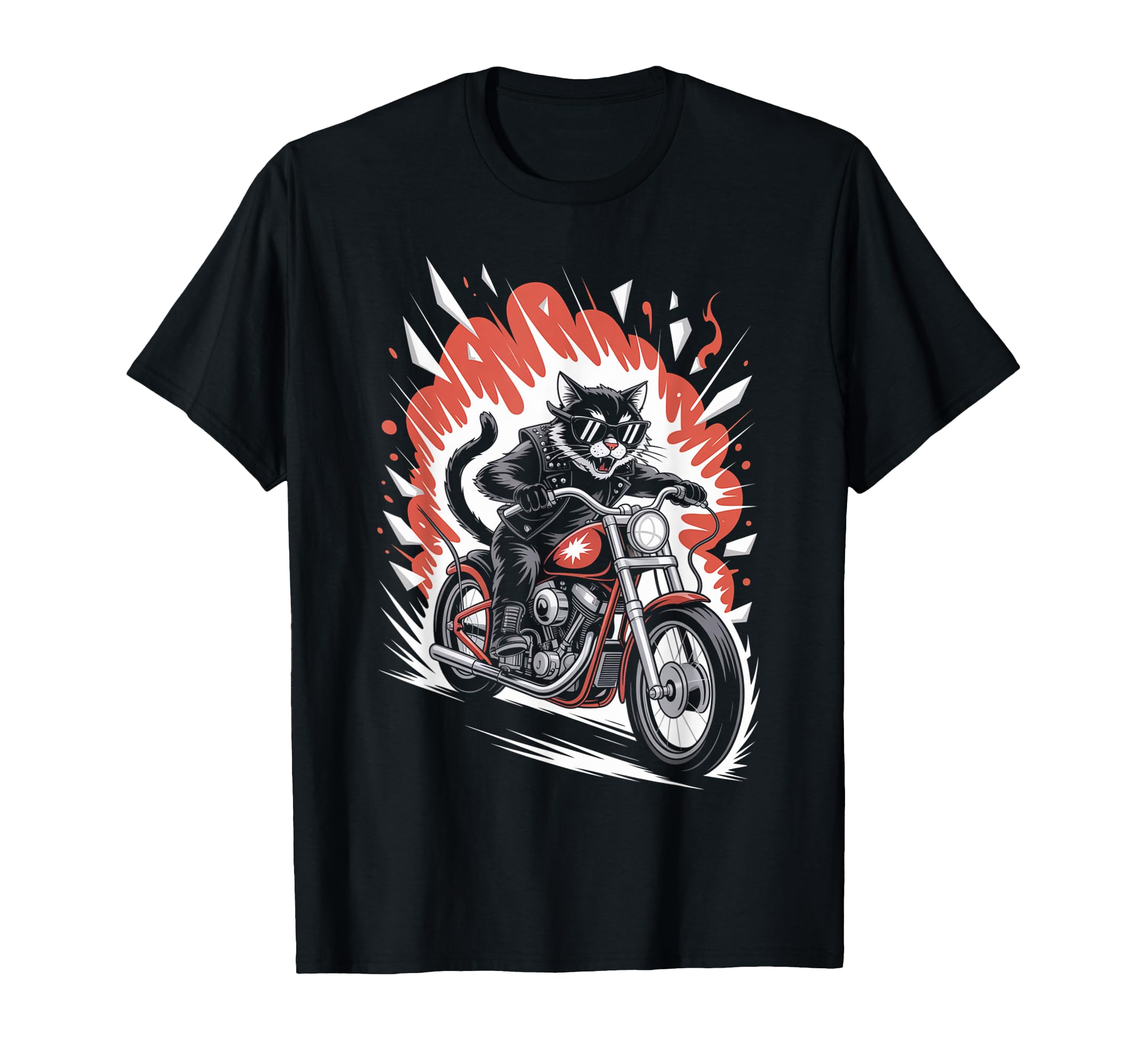 Cat Biker Riding Motorcycle Outfit T-Shirt - Custom Art Print for Adults - T-Shirt, Sweatshirt, Hoodie