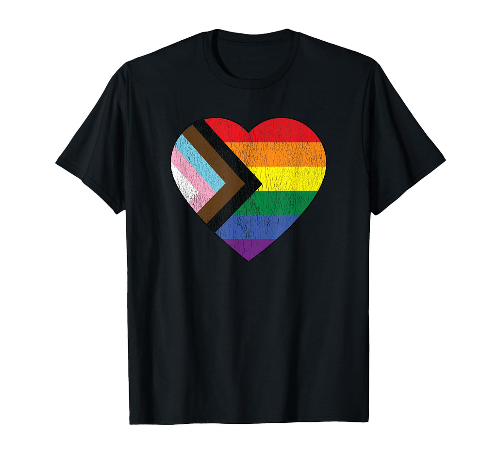 Progress Pride Flag Rainbow Heart Love T-Shirt - Unique Graphic for Adults - T-Shirt, Sweatshirt, Hoodie