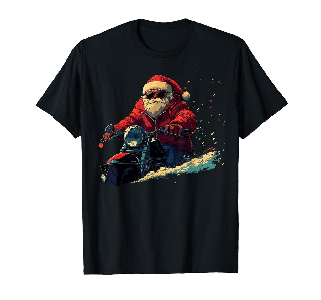 Santa Riding Motorcycle Bike T-Shirt - Streetwear Style for Adults - T-Shirt, Sweatshirt, Hoodie