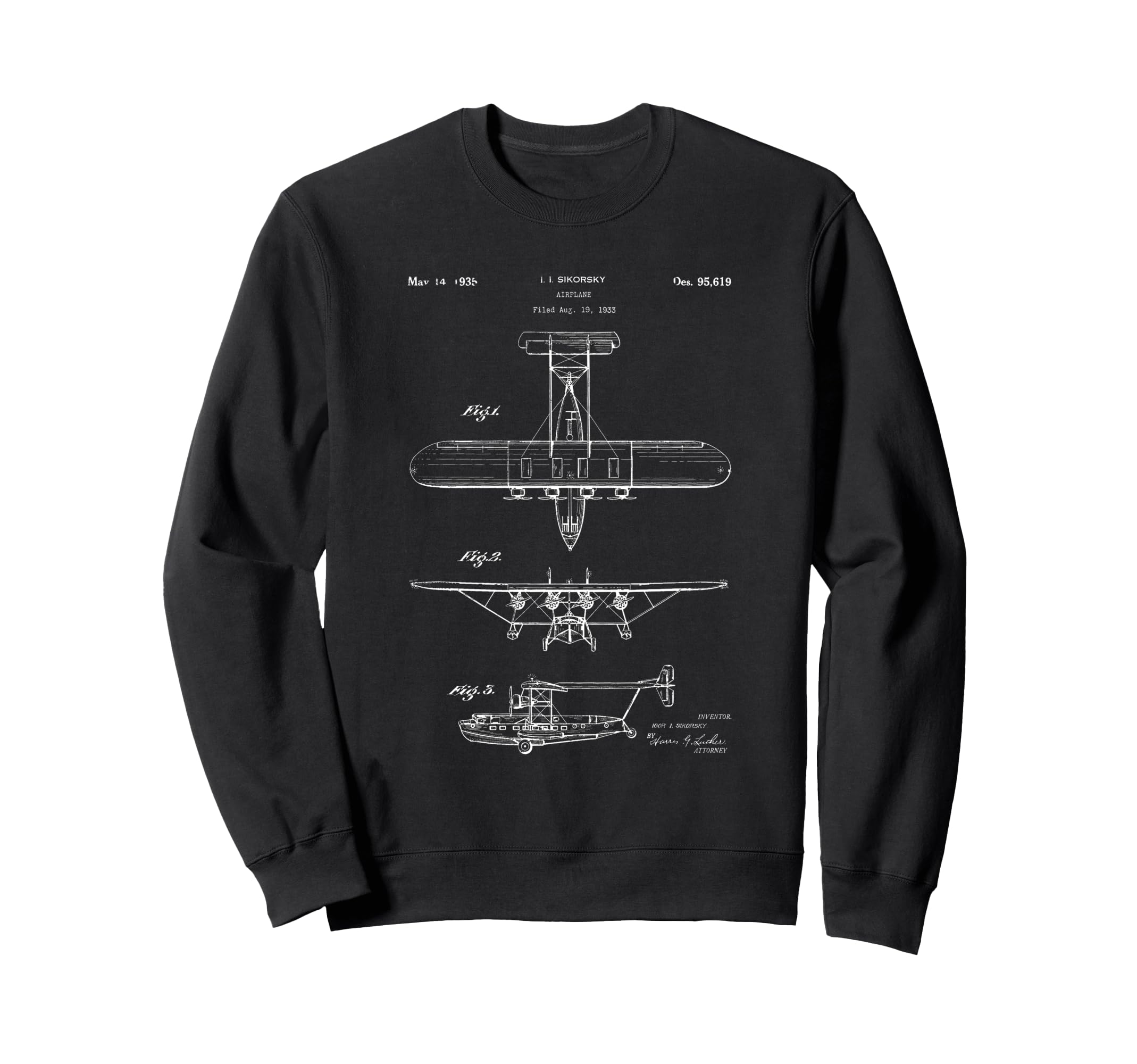 Airplane Photographic Patent Sweatshirt - Fun Novelty Design for Adults - T-Shirt, Sweatshirt, Hoodie