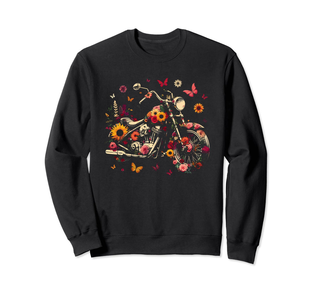 Floral Motorbike Colorful Sweatshirt - Casual Everyday Wear Unisex - T-Shirt, Sweatshirt, Hoodie