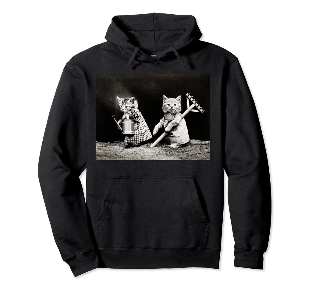 Old Farmer Kitten Black And White Photo Hoodie - Unique Graphic Men Women - T-Shirt, Sweatshirt, Hoodie