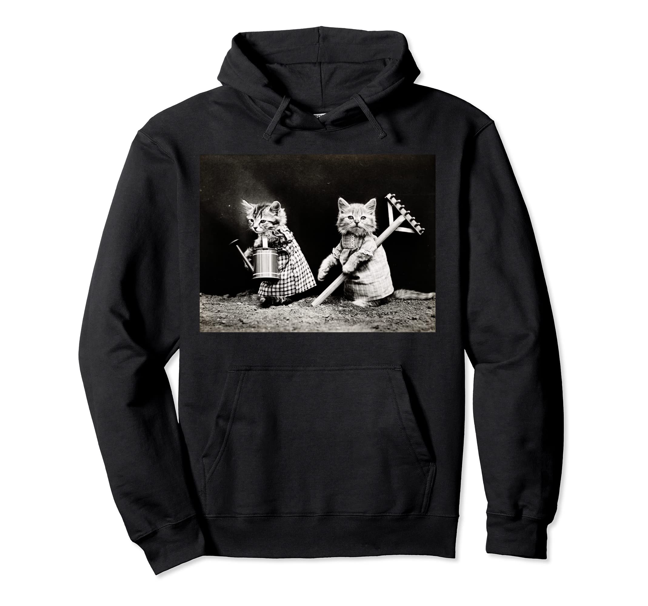 Old Farmer Kitten Black And White Photo Hoodie - Unique Graphic Men Women - T-Shirt, Sweatshirt, Hoodie