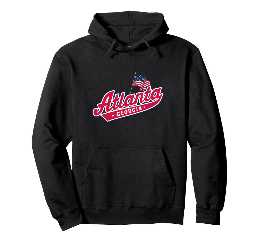 Atlanta Typography American Flag Hoodie - Aesthetic Graphic for Adults - T-Shirt, Sweatshirt, Hoodie