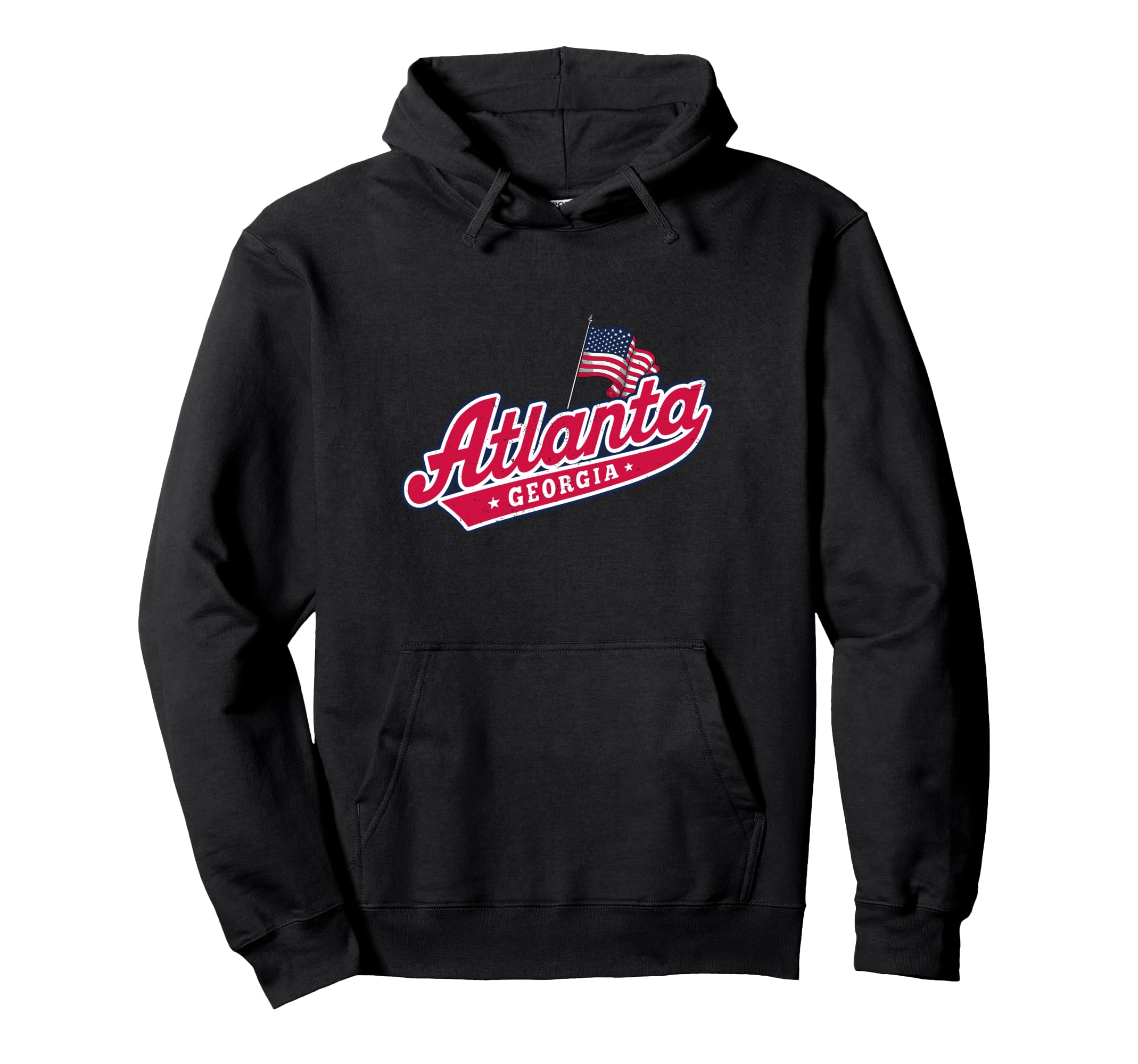 Atlanta Typography American Flag Hoodie - Aesthetic Graphic for Adults - T-Shirt, Sweatshirt, Hoodie