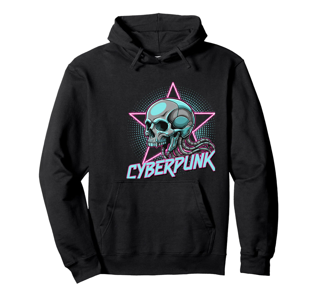 Cyberpunk Skull 80S Synthwave Sci Fi Hoodie - Novelty Apparel Men Women - T-Shirt, Sweatshirt, Hoodie