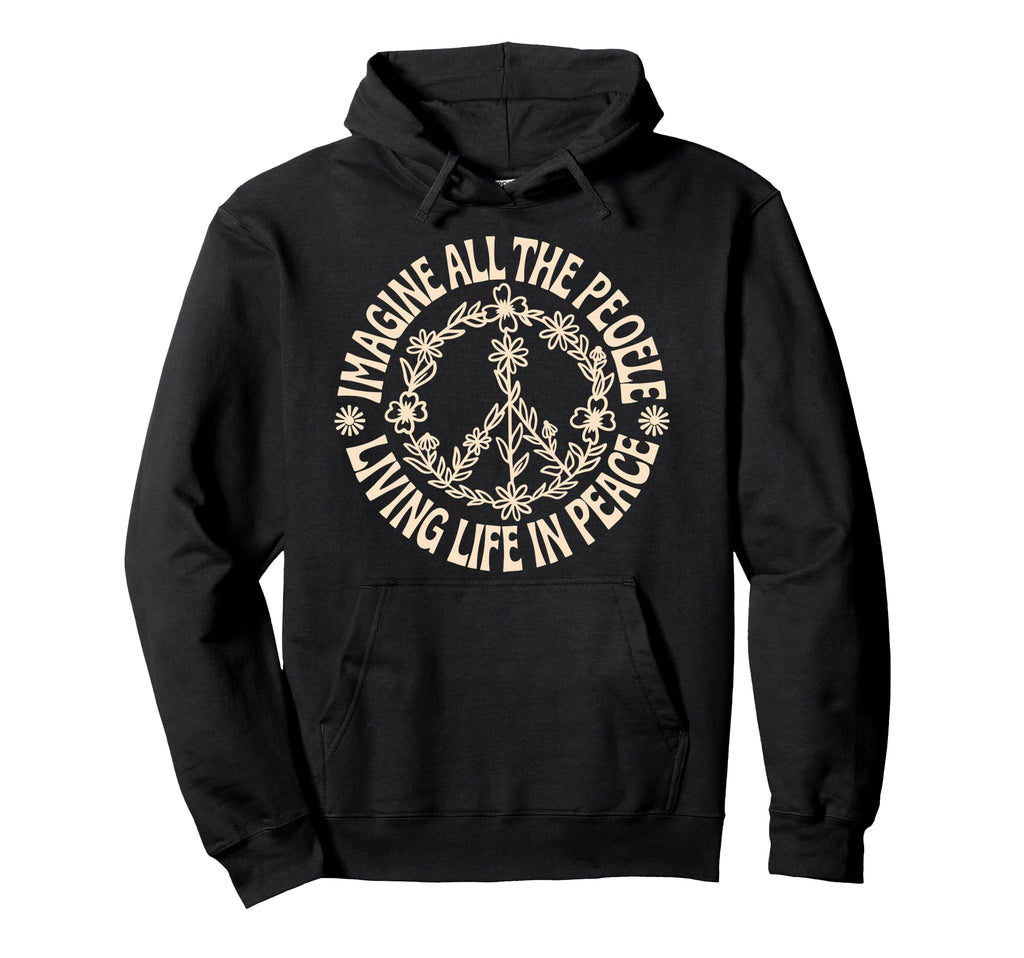 Peace Flower Imagine All People Boho Hoodie - Unique Graphic Men Women - T-Shirt, Sweatshirt, Hoodie