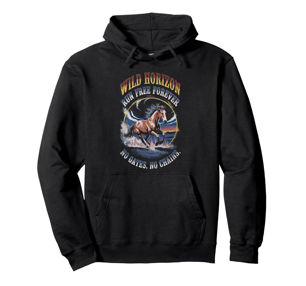 Wild Horizon Free Spirit Horse Western Hoodie - Custom Art Print for Adults - T-Shirt, Sweatshirt, Hoodie