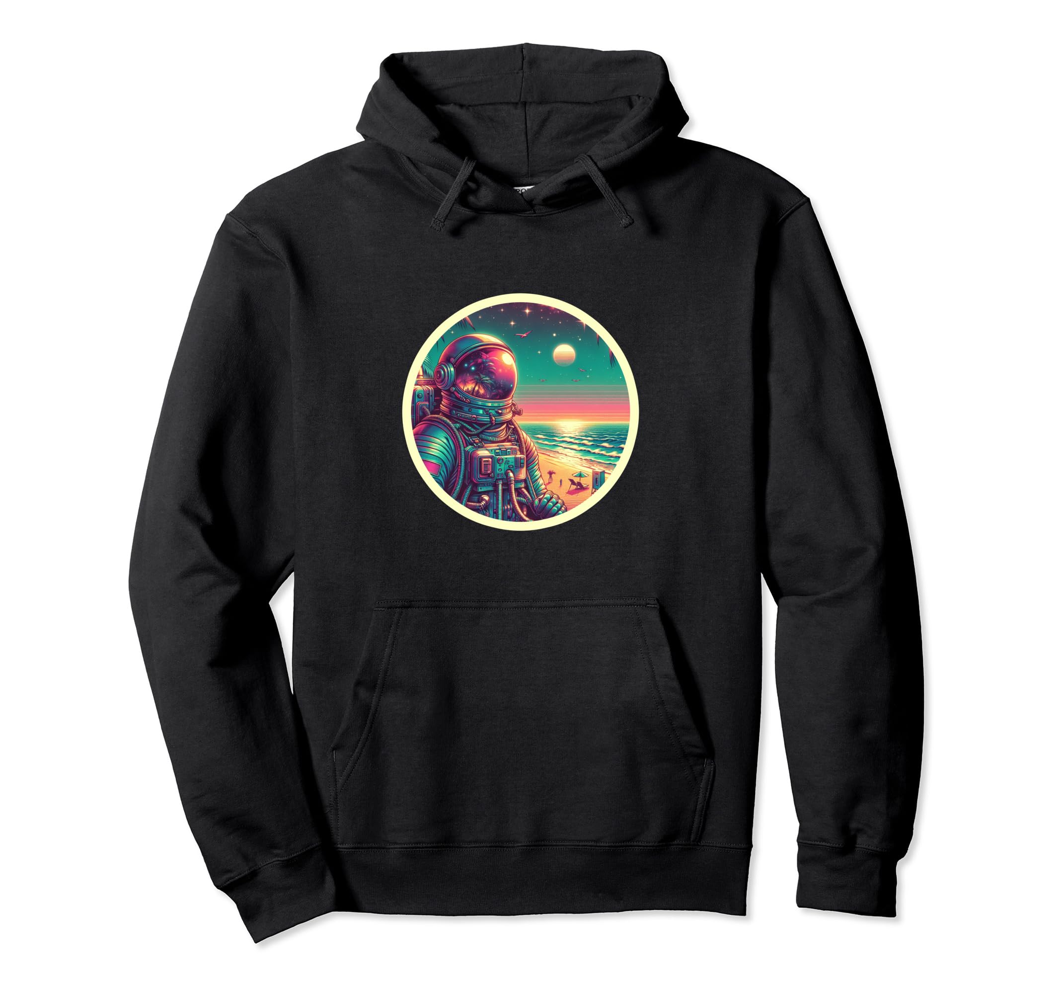 Synthwave Astronaut Beach 1980S Hoodie - Novelty Apparel for Adults - T-Shirt, Sweatshirt, Hoodie