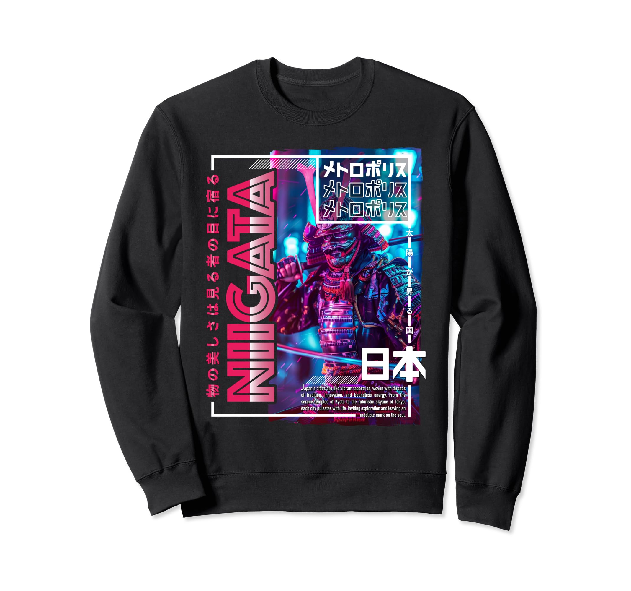 Niigata City 80S Synthwave Samurai Sweatshirt - Unique Graphic Men Women - T-Shirt, Sweatshirt, Hoodie