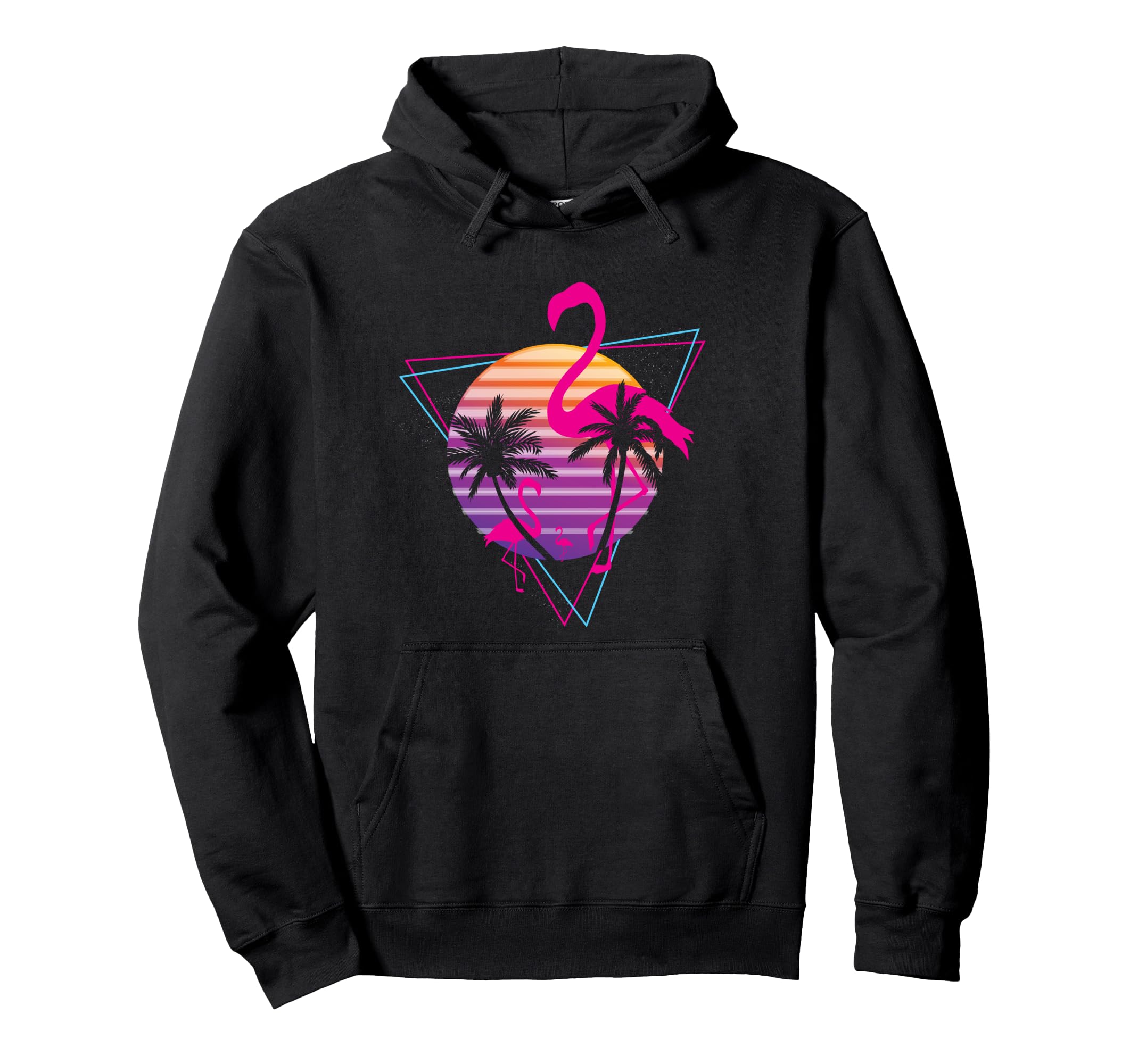 80S Flamingo Palm Sunset Synthwave Hoodie - Minimalist Print for Adults - T-Shirt, Sweatshirt, Hoodie