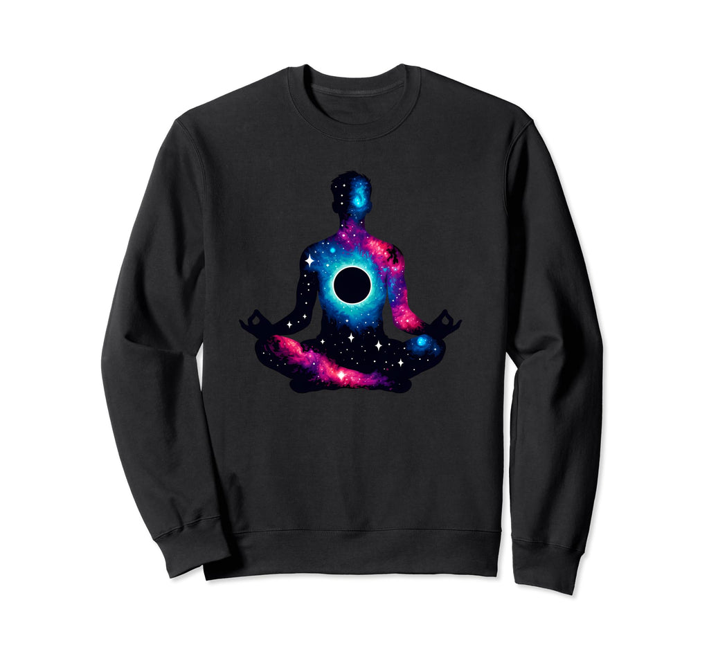 Meditation Silhouette Space Galaxy Sweatshirt - Minimalist Print Men Women - T-Shirt, Sweatshirt, Hoodie