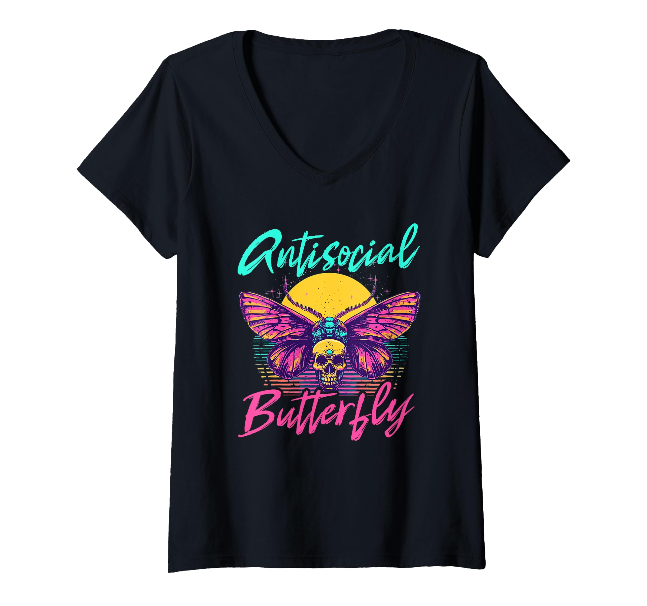 Womens Antisocial Butterfly V Neck T-Shirt - Custom Art Print for Adults - T-Shirt, Sweatshirt, Hoodie