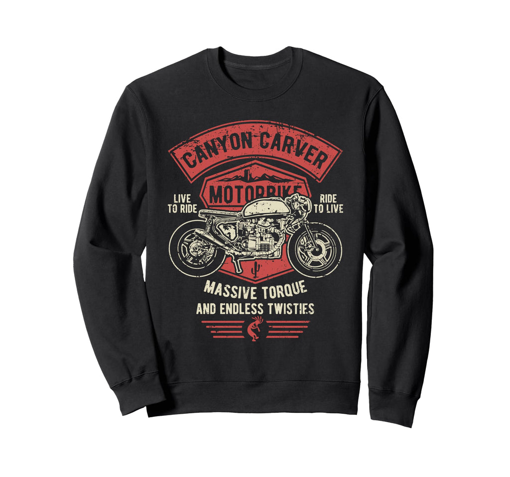 Canyon Carver Motorcycle Distressed Sweatshirt - Graphic Print Men Women - T-Shirt, Sweatshirt, Hoodie