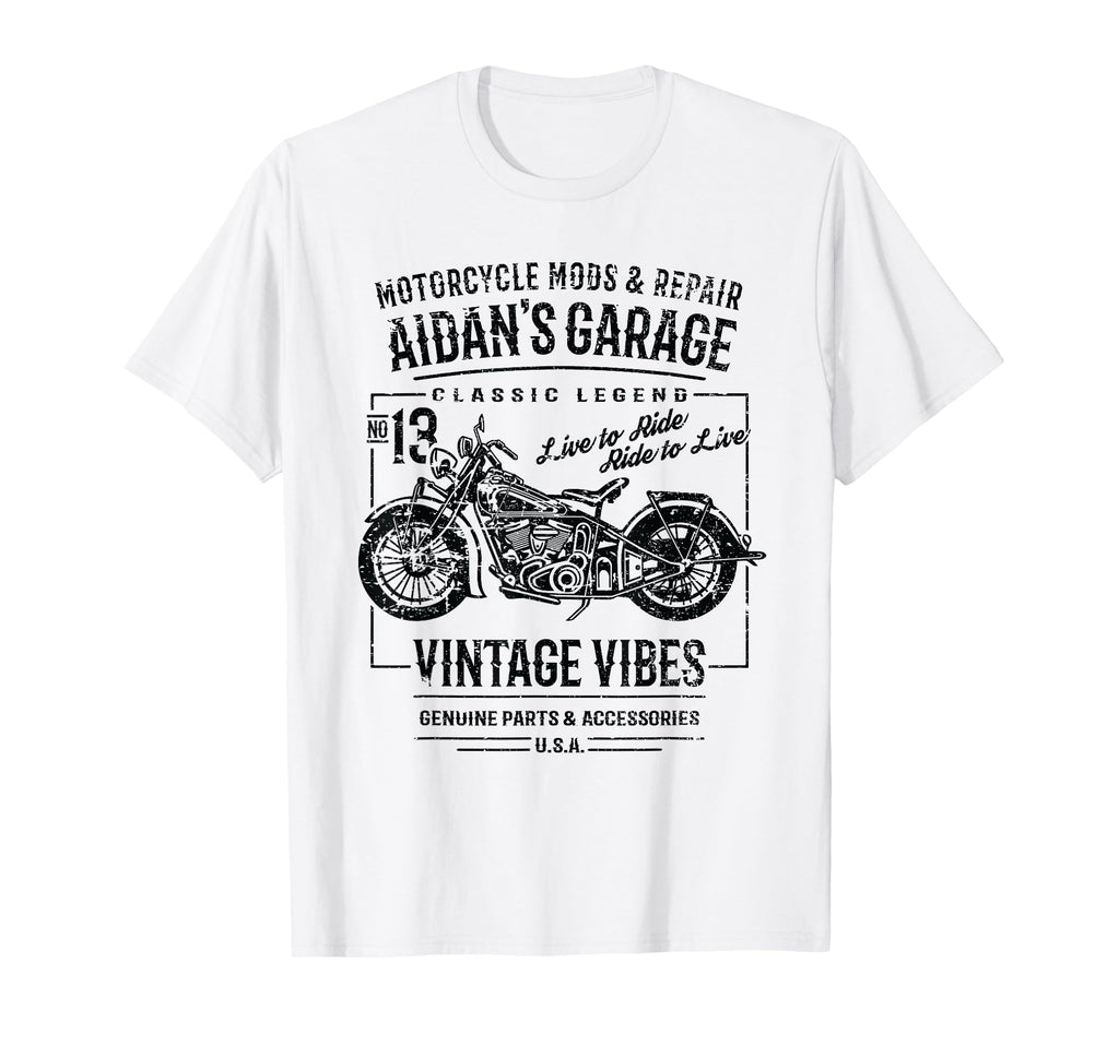 Aidans Garage Motorcycle Name Aidan T-Shirt - Fun Novelty Design Men Women - T-Shirt, Sweatshirt, Hoodie