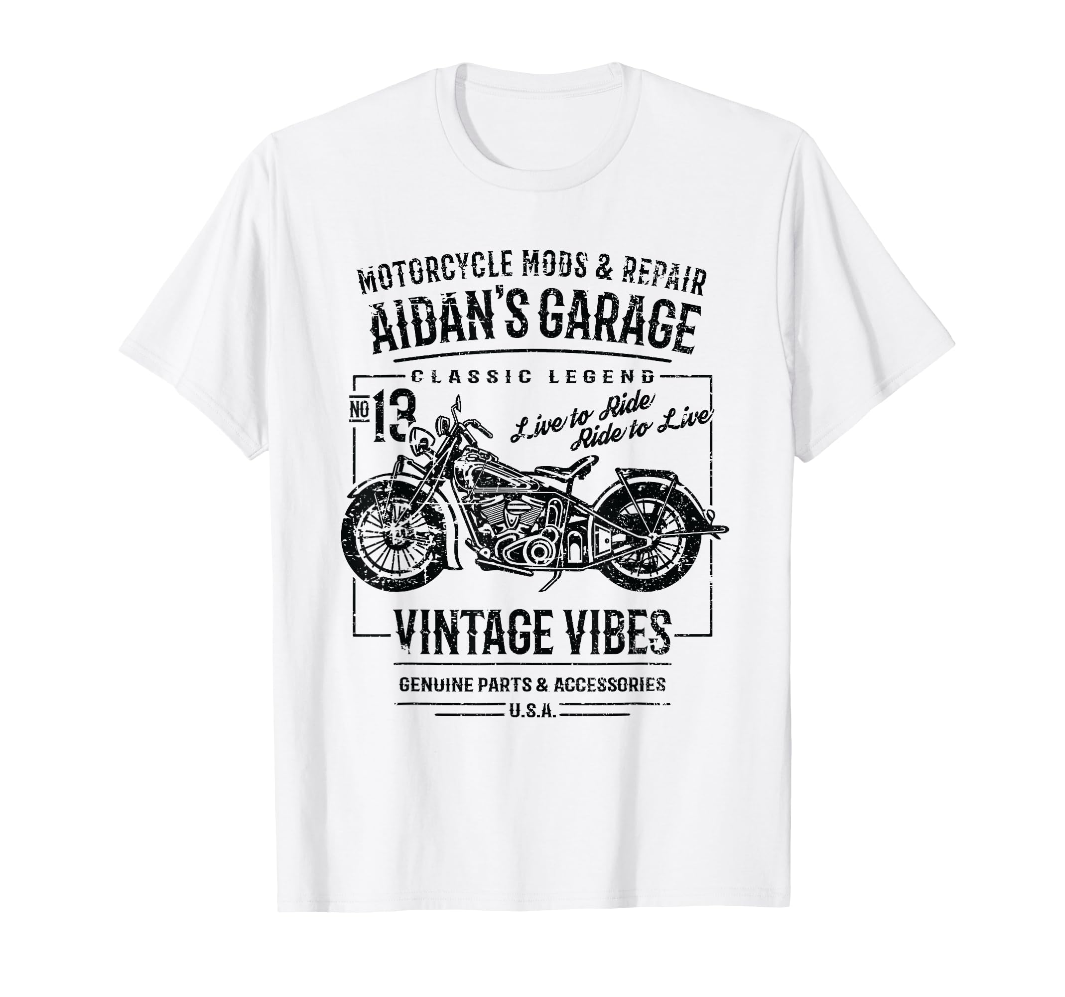 Aidans Garage Motorcycle Name Aidan T-Shirt - Fun Novelty Design Men Women - T-Shirt, Sweatshirt, Hoodie