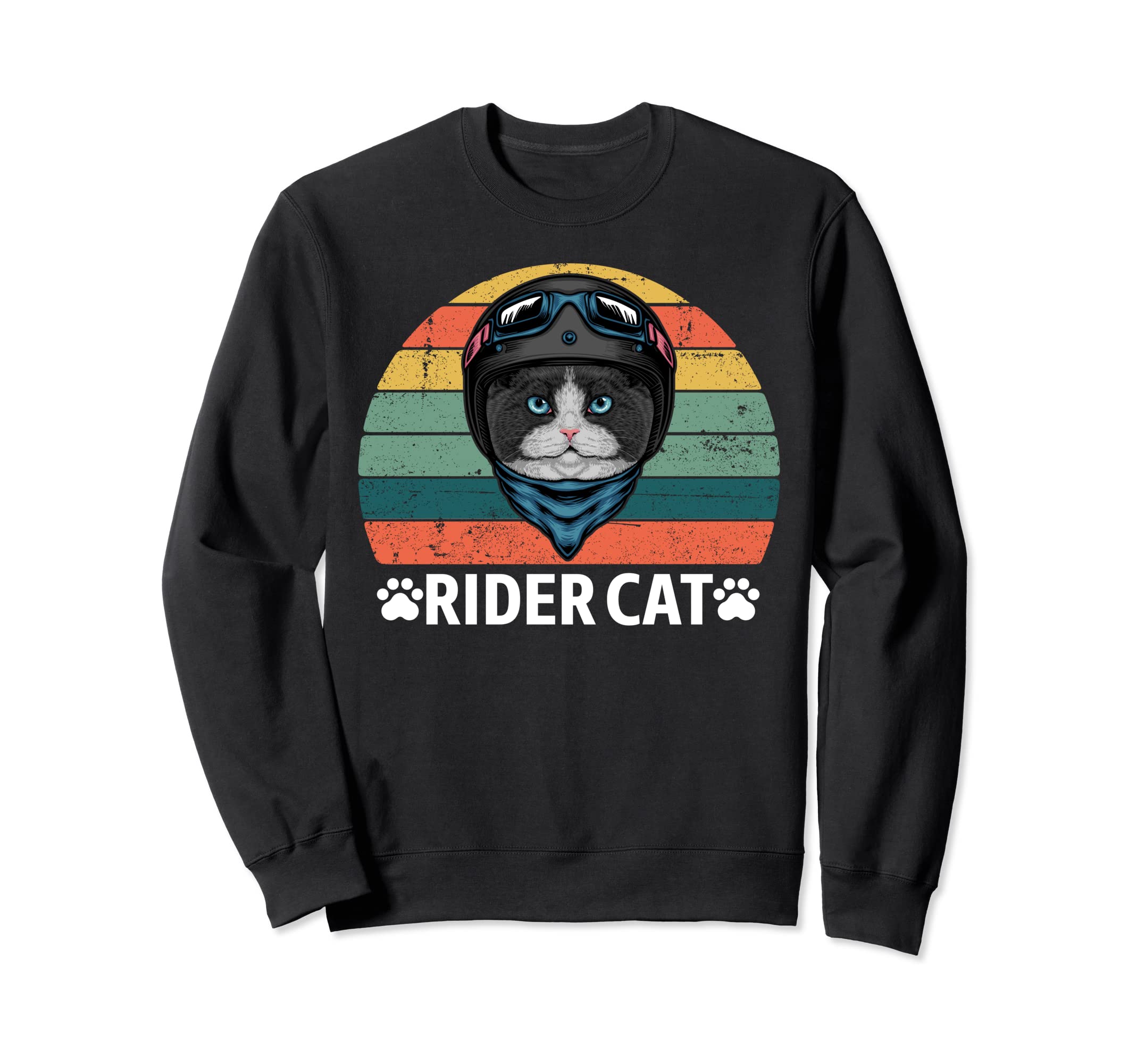 Rider Cat Biking Motorcycle Kitty Sweatshirt - Novelty Apparel Men Women - T-Shirt, Sweatshirt, Hoodie