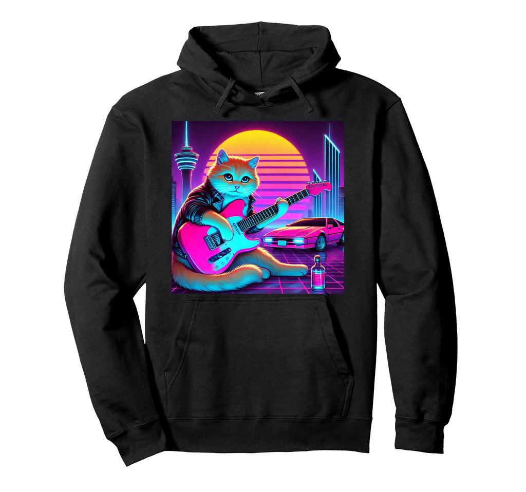 Synthwave Retrowave Outrun Aesthetic Cat Hoodie - Graphic Print Unisex - T-Shirt, Sweatshirt, Hoodie