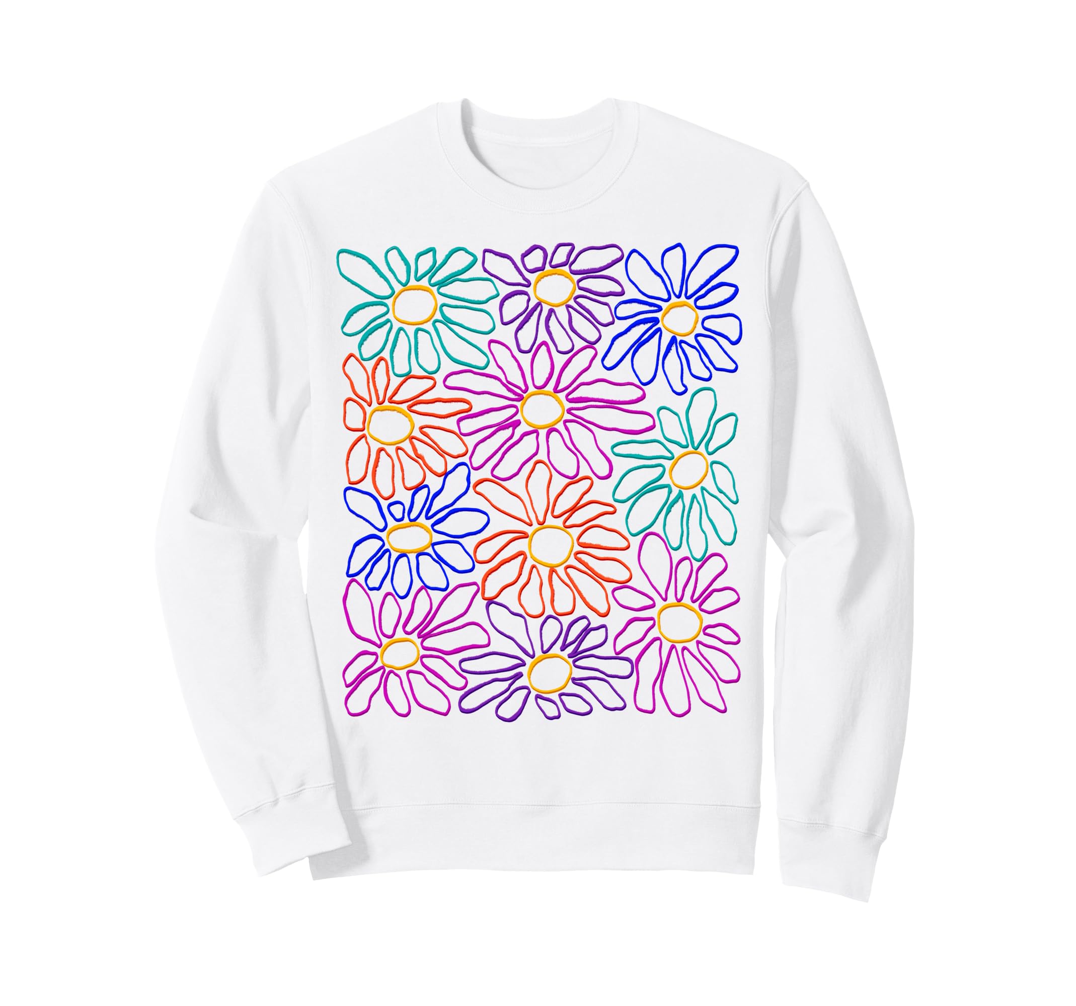 Colorful Flower Pattern Vibrant Sweatshirt - Trendy Graphic for Adults - T-Shirt, Sweatshirt, Hoodie