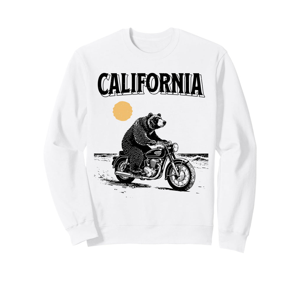 California Bear Riding Motorcycle Sweatshirt - Fun Novelty Design Unisex - T-Shirt, Sweatshirt, Hoodie