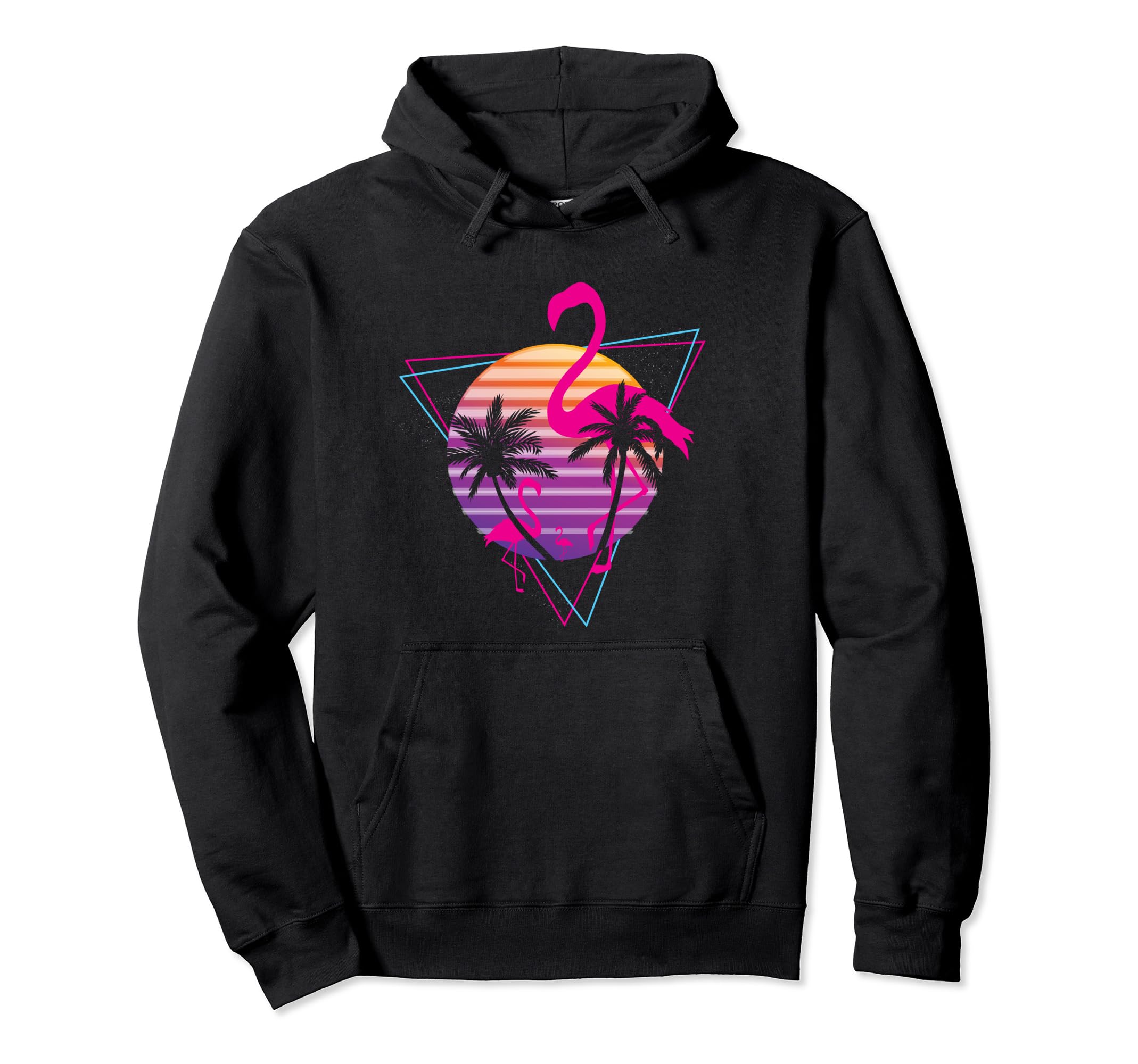 80S Flamingo Palm Sunset Synthwave Hoodie - Fun Novelty Design for Adults - T-Shirt, Sweatshirt, Hoodie