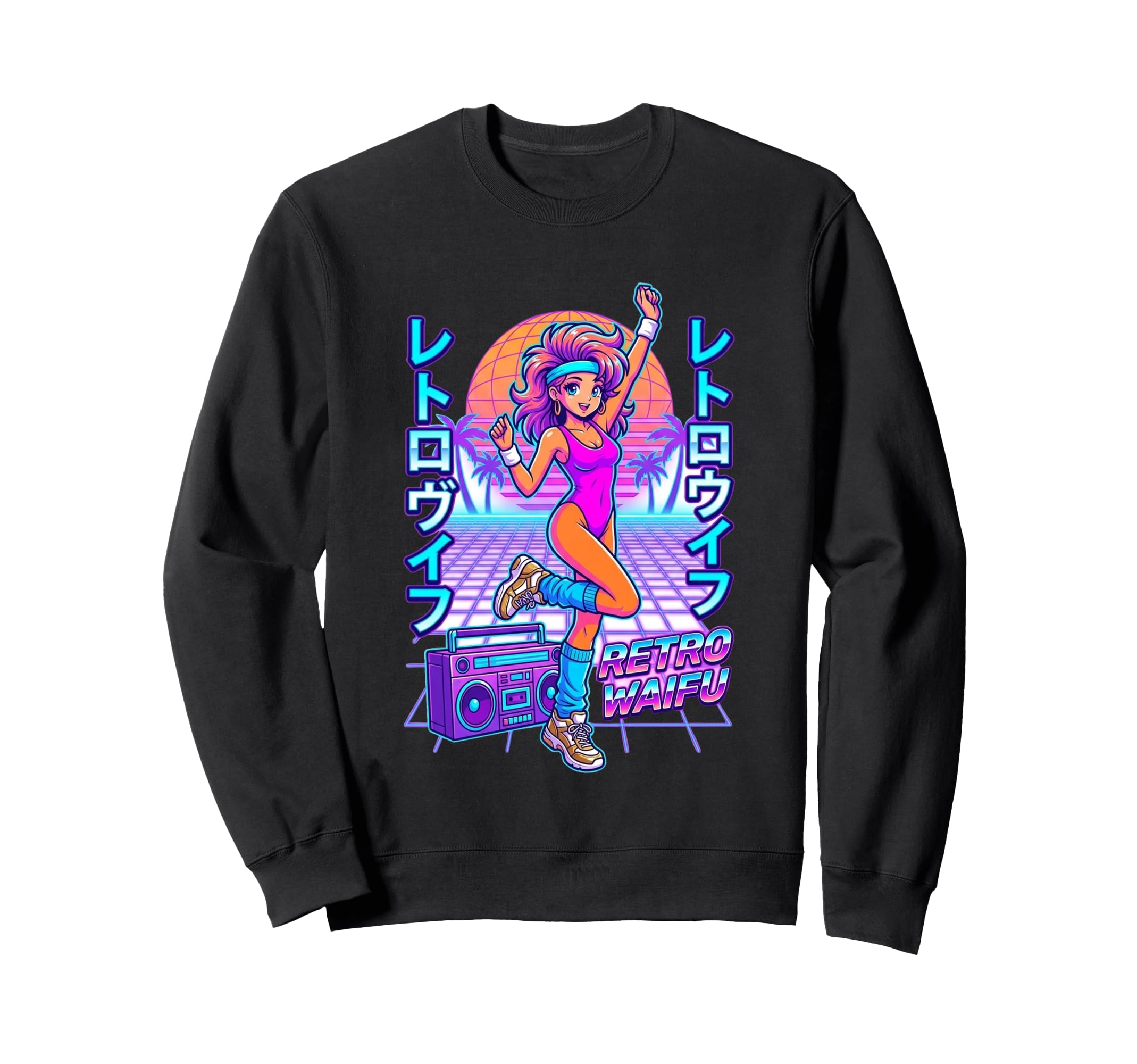 Waifu 80S Synthwave Kawaii Anime Sweatshirt - Trendy Graphic Men Women - T-Shirt, Sweatshirt, Hoodie