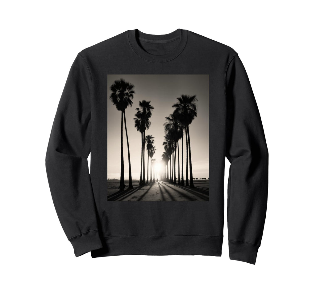 Black White Photo Palm Trees Sweatshirt - Aesthetic Graphic Men Women - T-Shirt, Sweatshirt, Hoodie