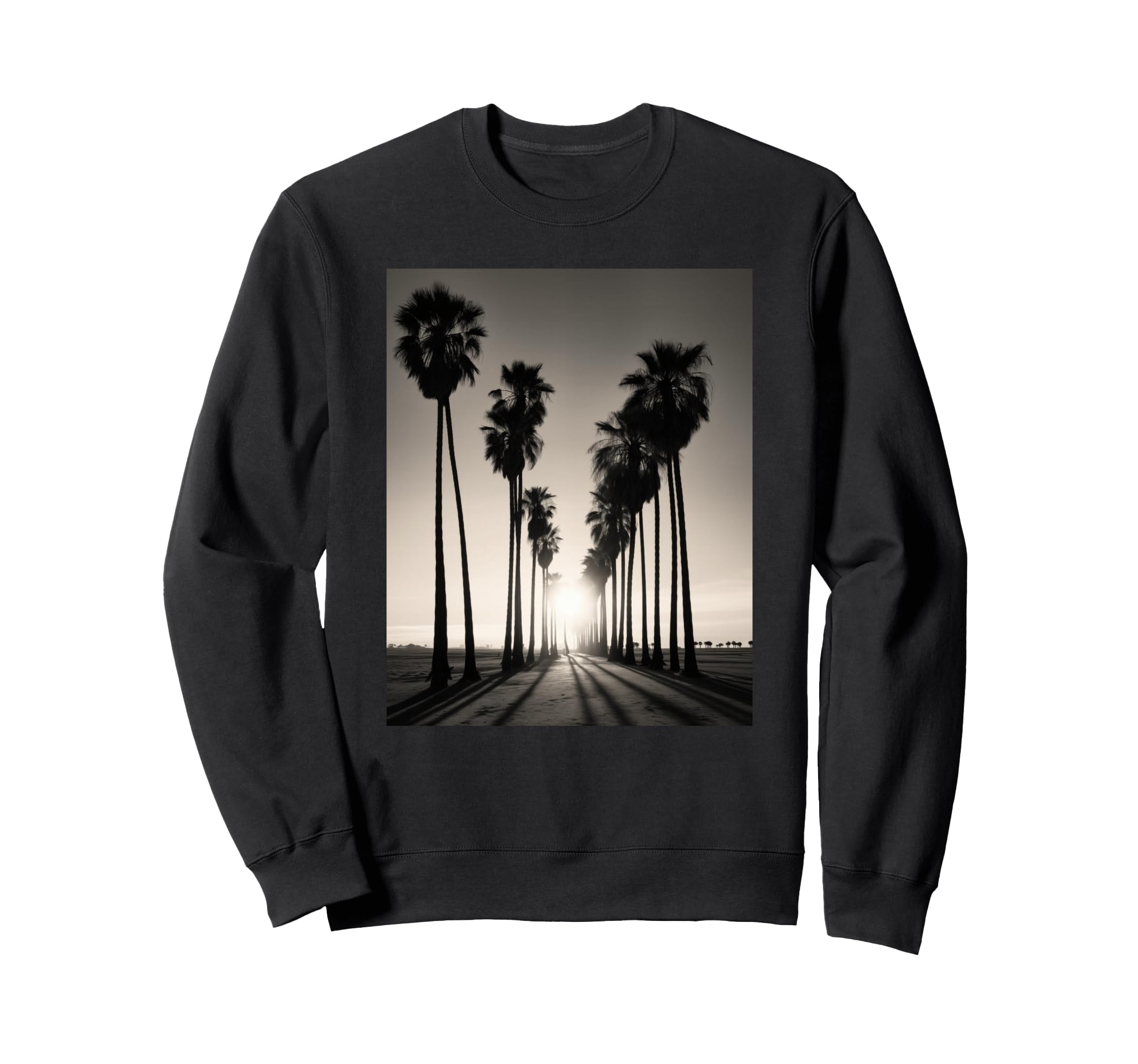 Black White Photo Palm Trees Sweatshirt - Aesthetic Graphic Men Women - T-Shirt, Sweatshirt, Hoodie