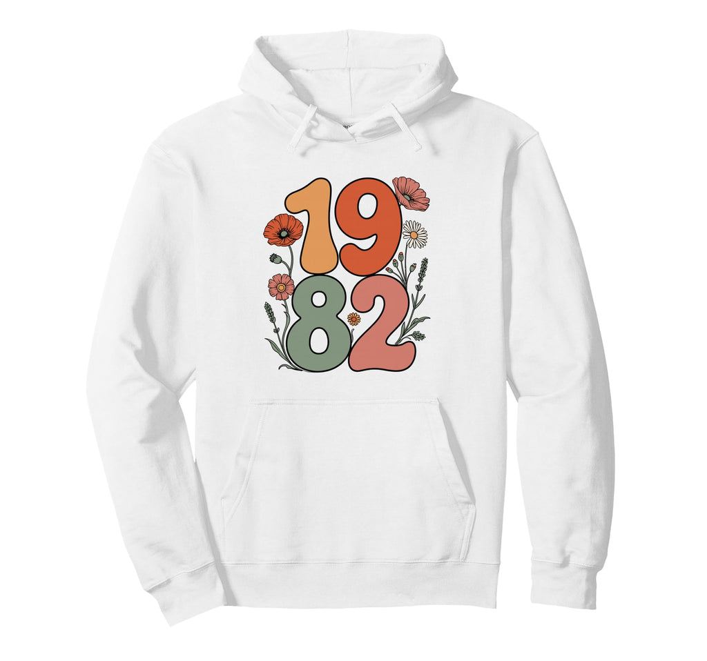 Floral 1982 Year Illustration Hoodie - Fun Novelty Design Unisex - T-Shirt, Sweatshirt, Hoodie