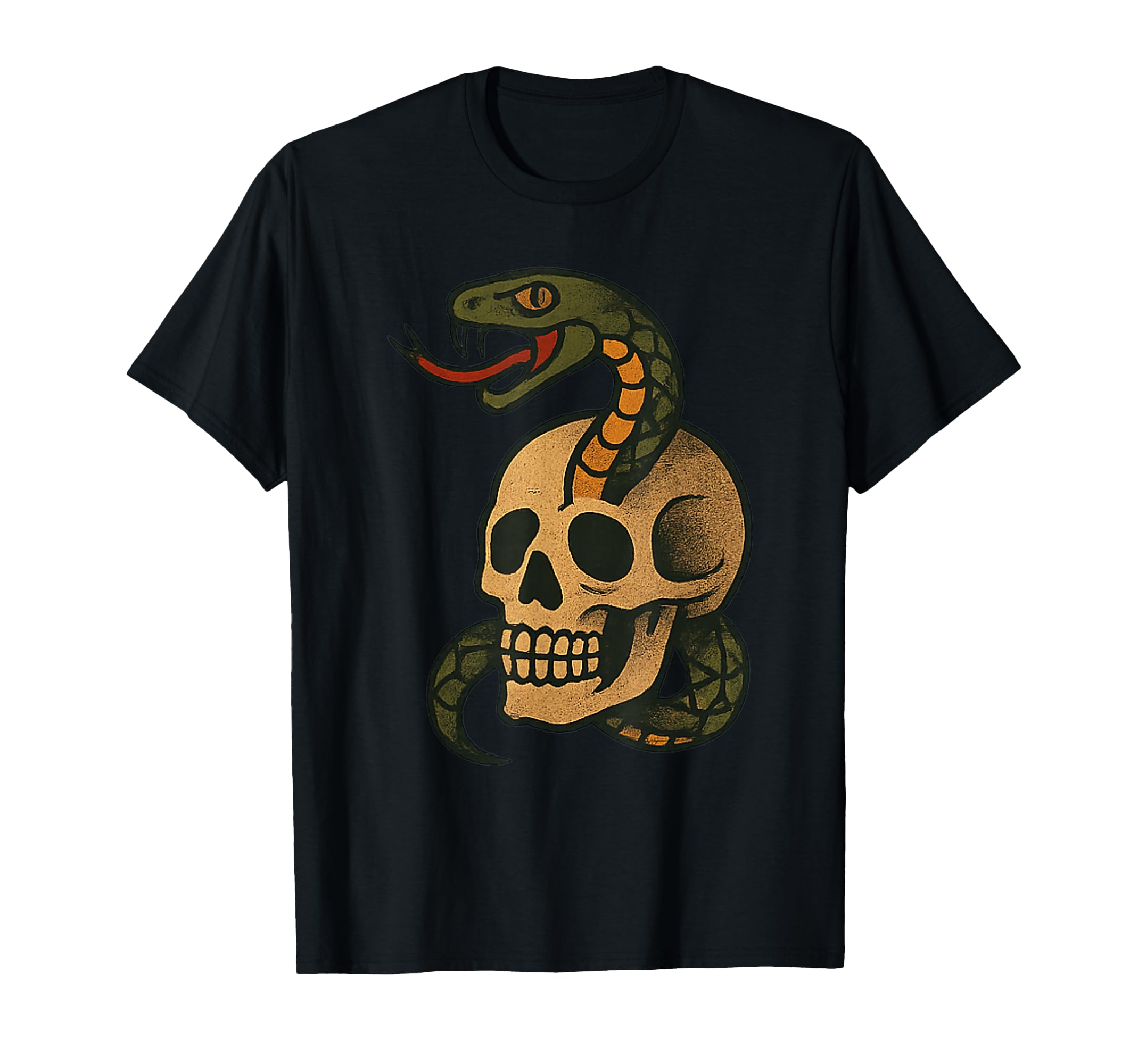 Tattoo Skull Snake Traditional Flash Art T-Shirt - Graphic Print Unisex - T-Shirt, Sweatshirt, Hoodie
