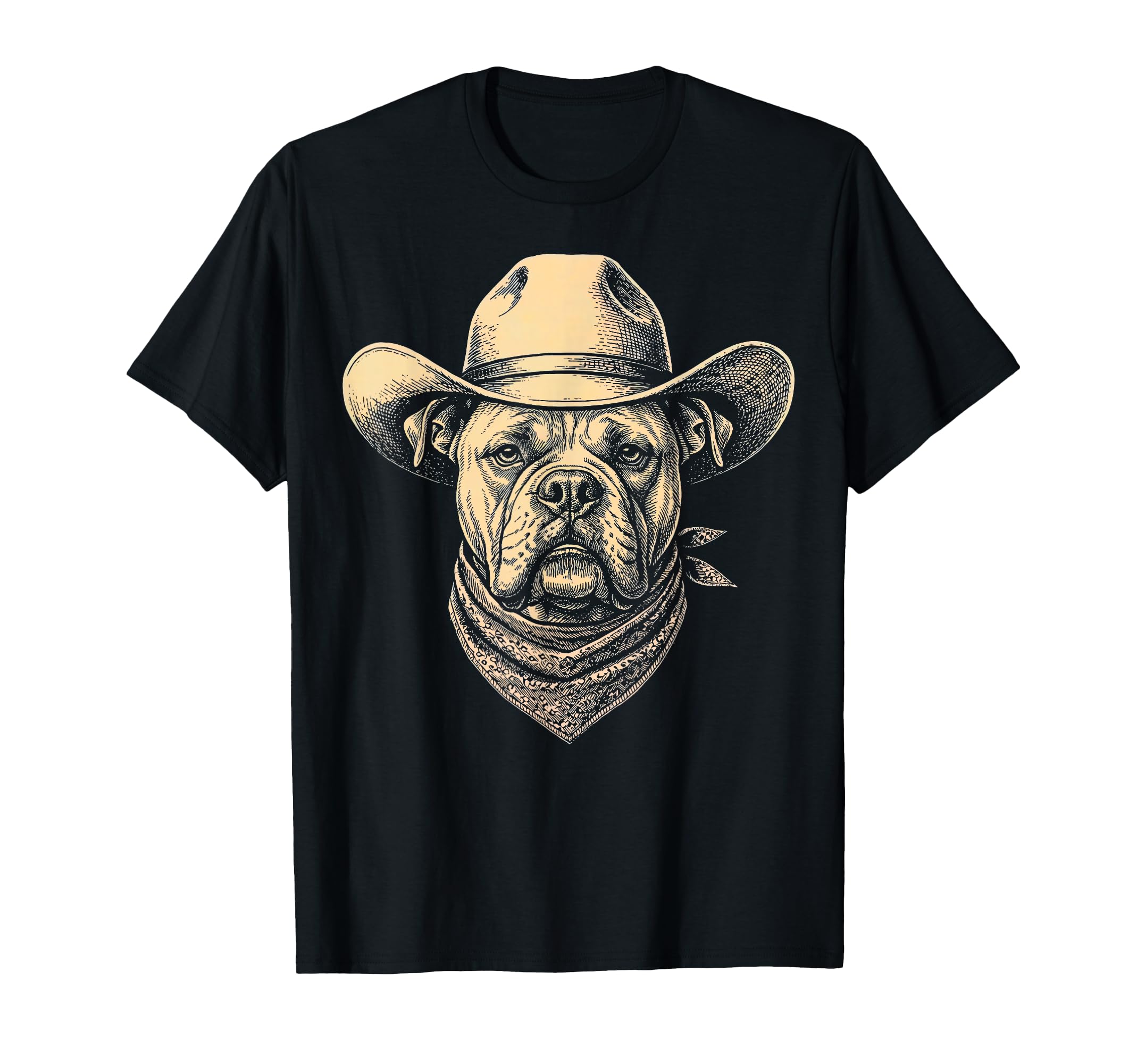 American Bulldog Cowboy Hat Bandana Western T-Shirt - Unique Graphic Unisex - T-Shirt, Sweatshirt, Hoodie
