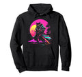 Synthwave Cat Samurai Mediation Vaporwave Hoodie - Novelty Apparel Unisex - T-Shirt, Sweatshirt, Hoodie