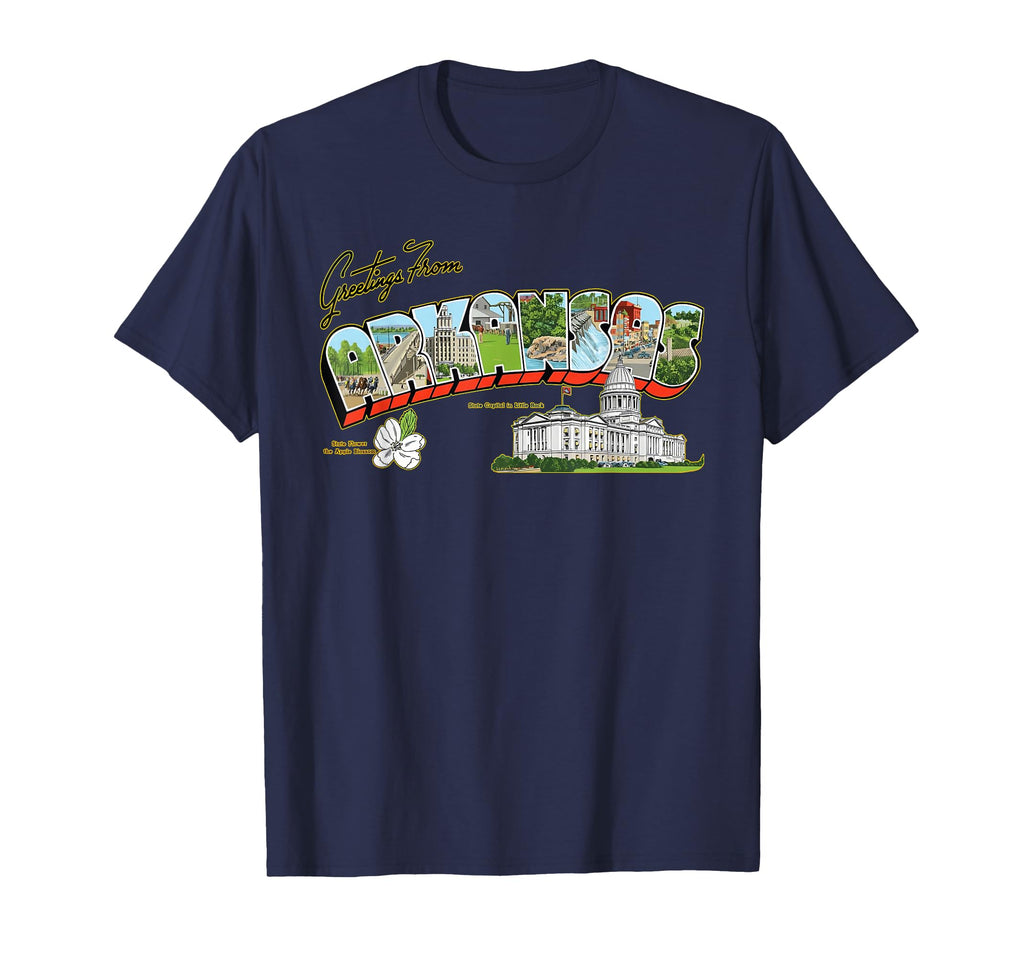 Greetings From Arkansas Postcard T-Shirt - Unique Graphic Unisex - T-Shirt, Sweatshirt, Hoodie