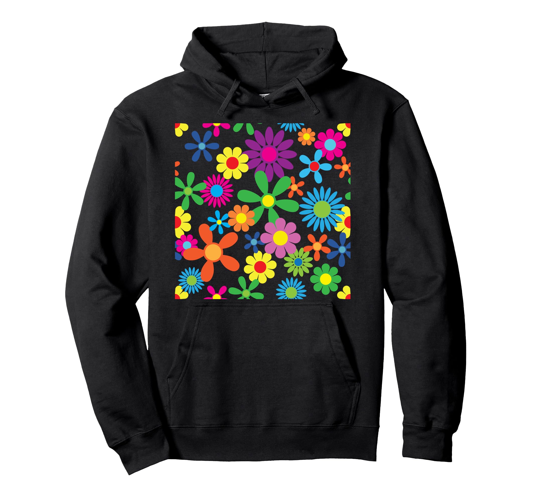 Colorful Seventies Hippie Flowers Pattern Hoodie - Unique Graphic Unisex - T-Shirt, Sweatshirt, Hoodie