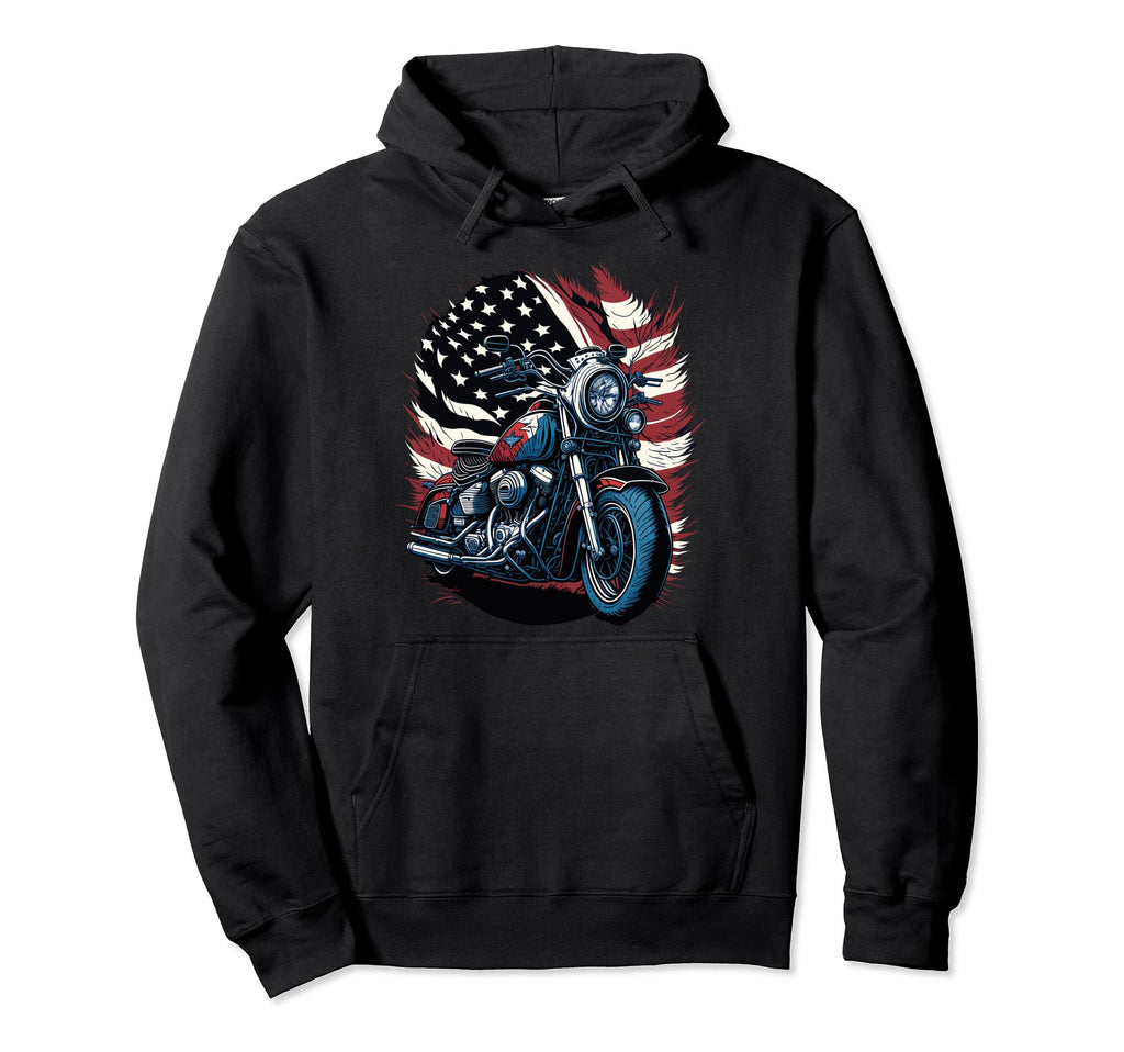 Patriotic Motorcycle American Us Flag Hoodie - Graphic Print Men Women - T-Shirt, Sweatshirt, Hoodie
