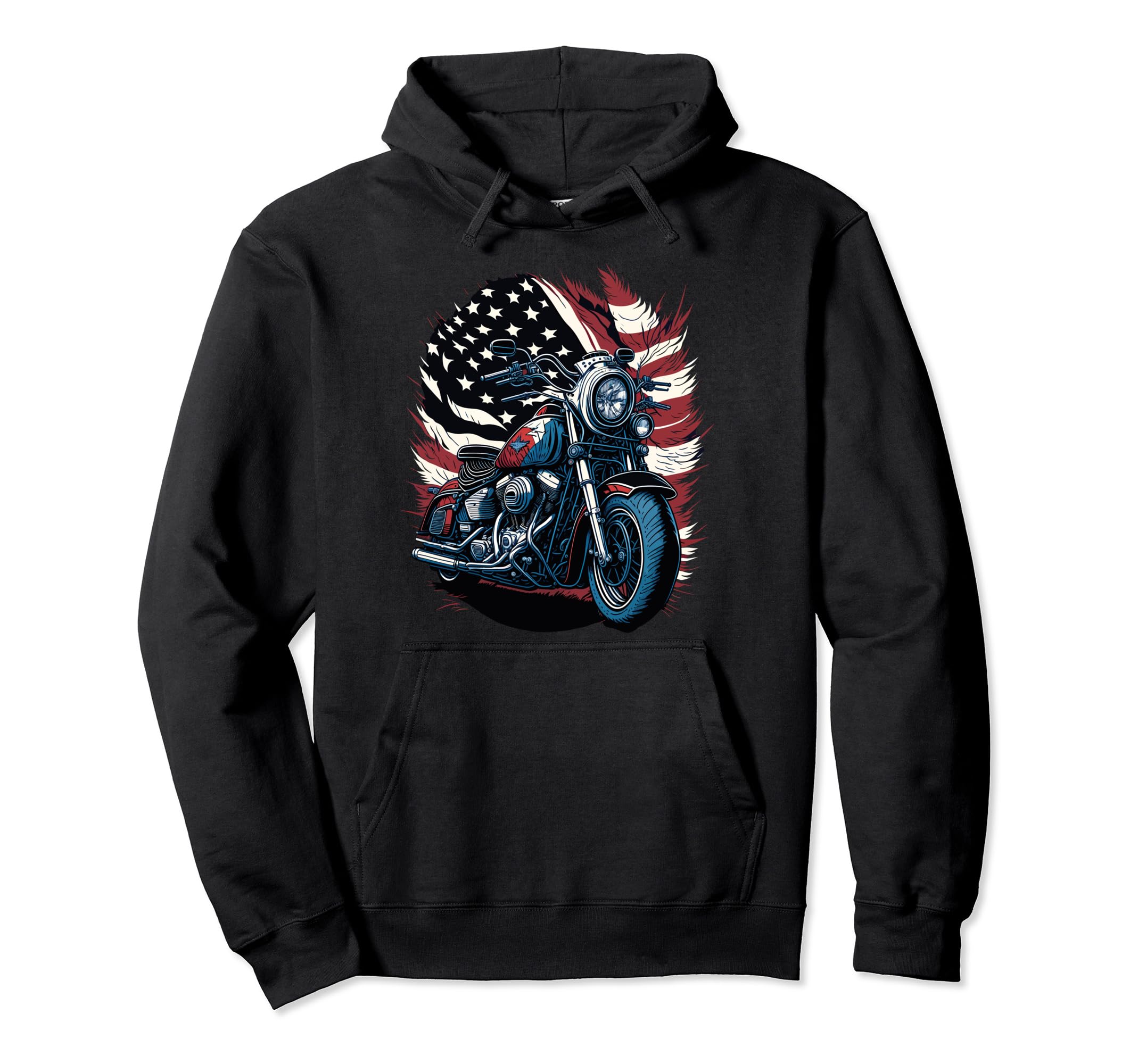 Patriotic Motorcycle American Us Flag Hoodie - Graphic Print Men Women - T-Shirt, Sweatshirt, Hoodie