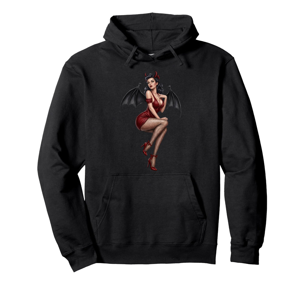 Pin Up Devil Dress Bat Wings Art Hoodie - Streetwear Style Unisex - T-Shirt, Sweatshirt, Hoodie