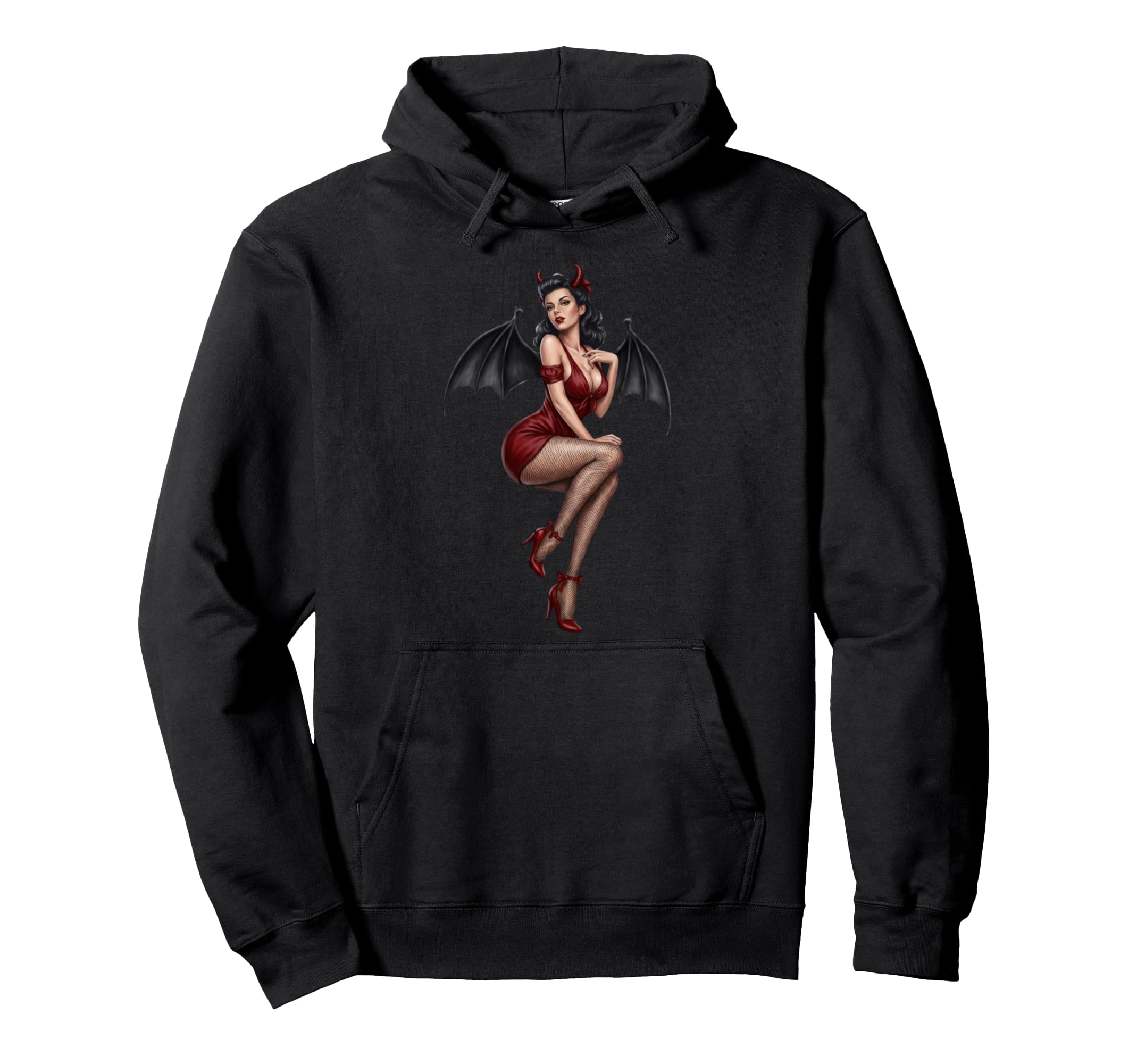 Pin Up Devil Dress Bat Wings Art Hoodie - Graphic Print Unisex - T-Shirt, Sweatshirt, Hoodie