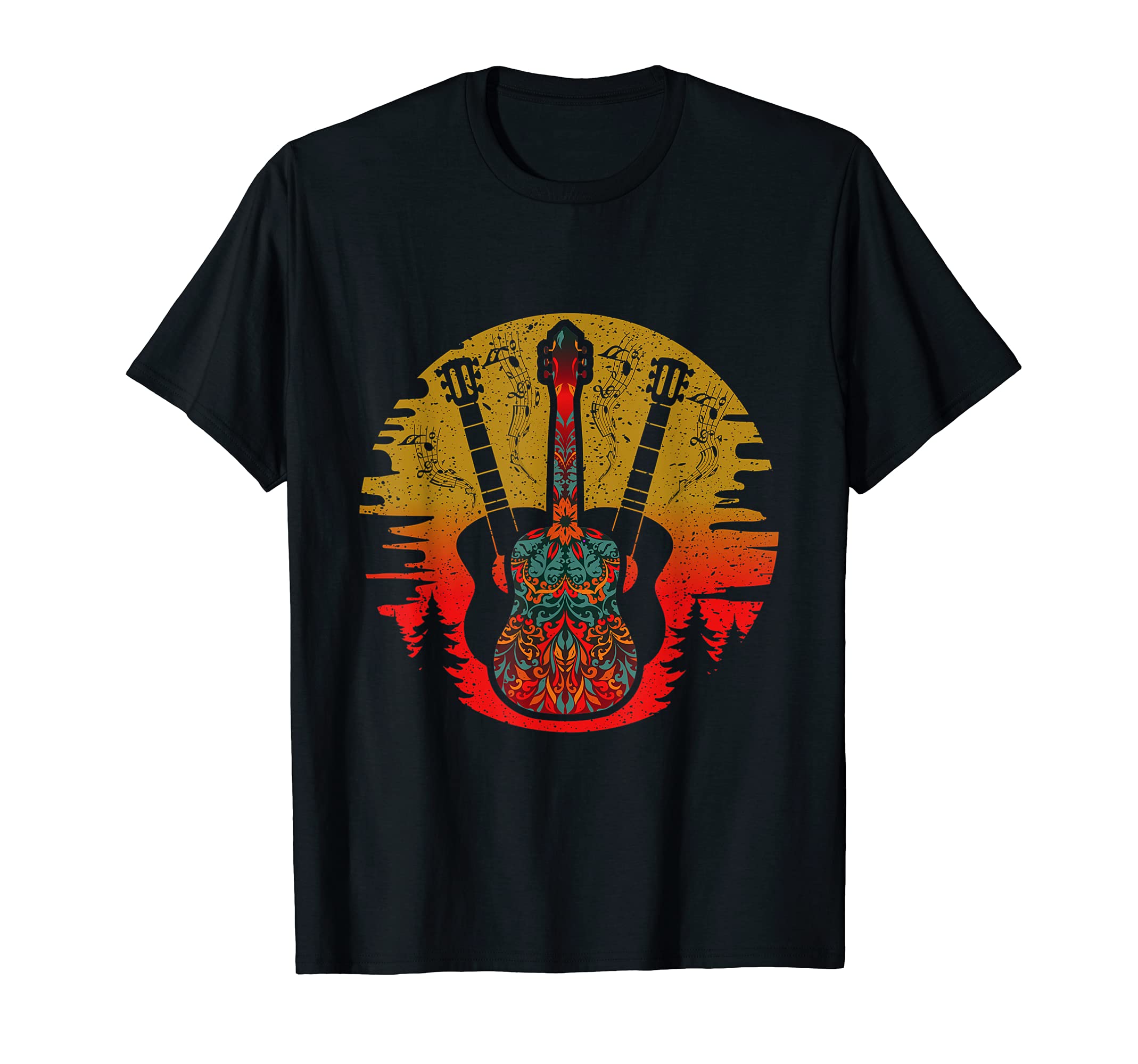 Guitar Musical Notes Floral Pattern T-Shirt - Custom Art Print Men Women - T-Shirt, Sweatshirt, Hoodie